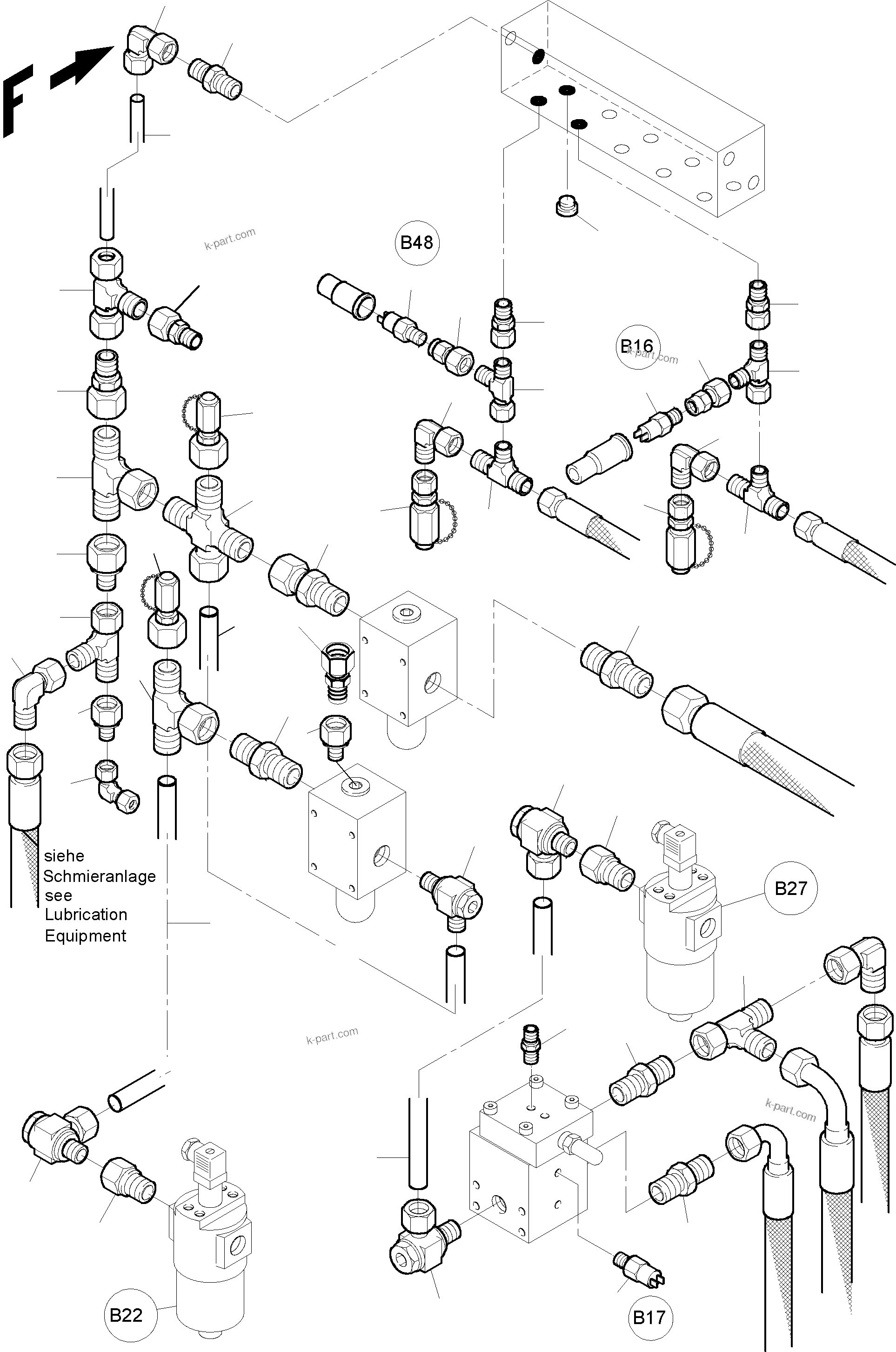 Komatsu parts book diagram for PC3000-1 S/N 06184: CONTROL- AND FILTER PLATE PIPES