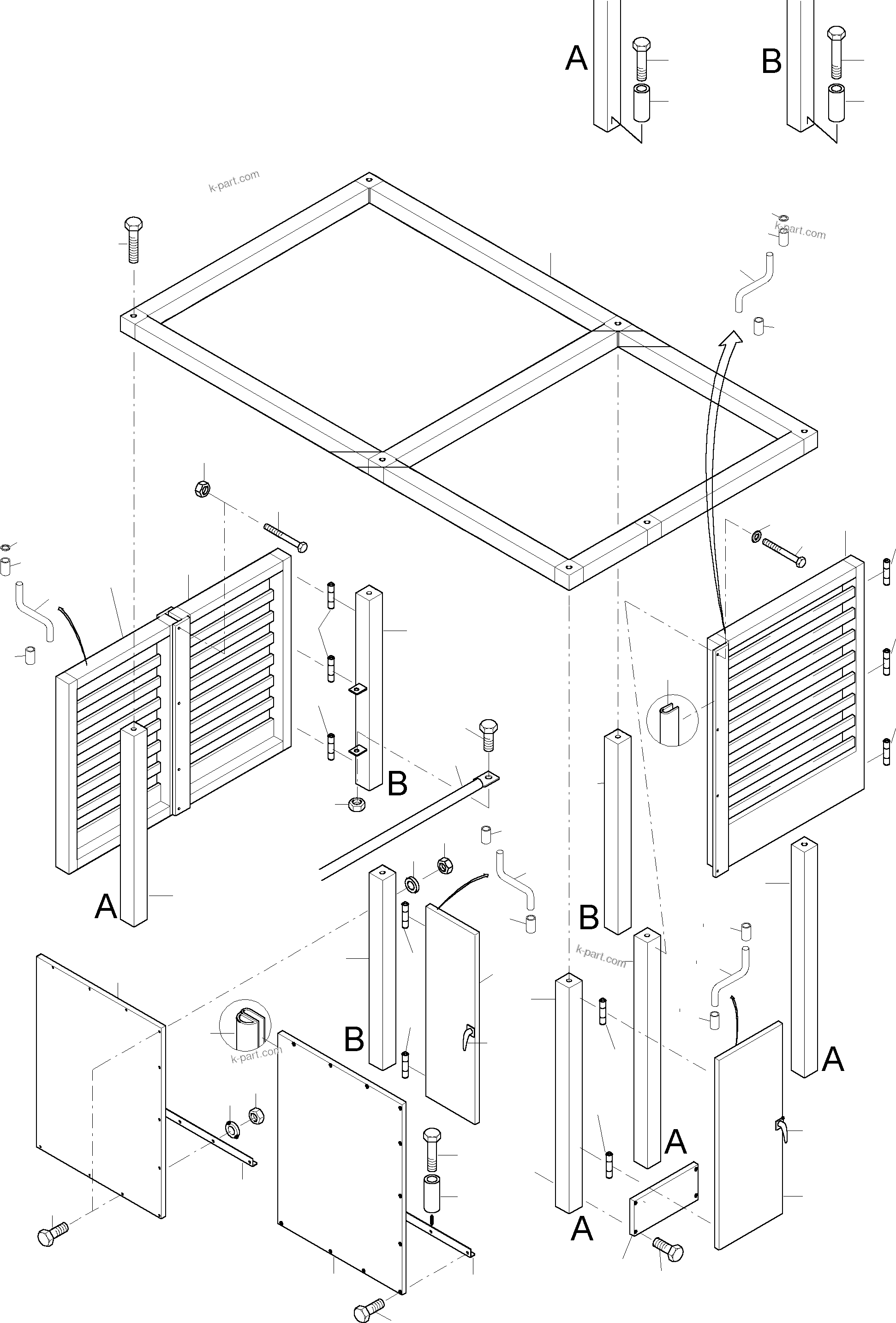 Komatsu parts book diagram for PC3000-1 S/N 06184: COVERING - ENGINE HOUSING