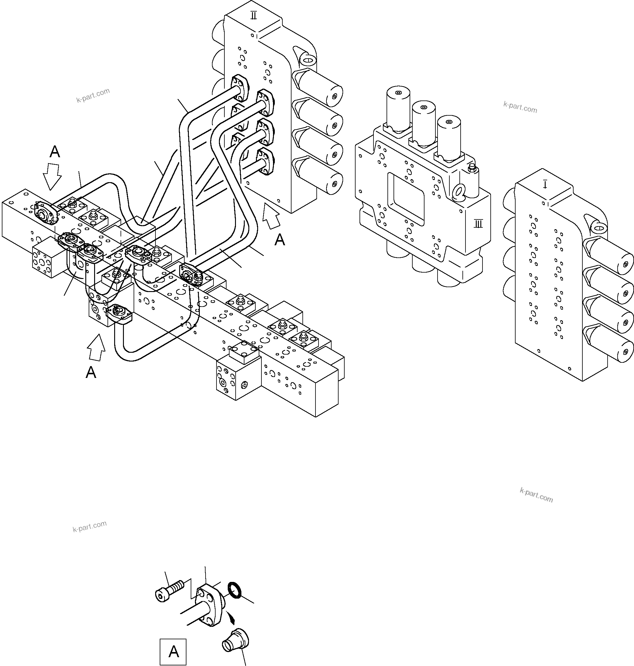 Komatsu parts book diagram for PC3000-1 S/N 06184: PRESSURE LINES - CONTROL BLOCKS - MANIFOLD