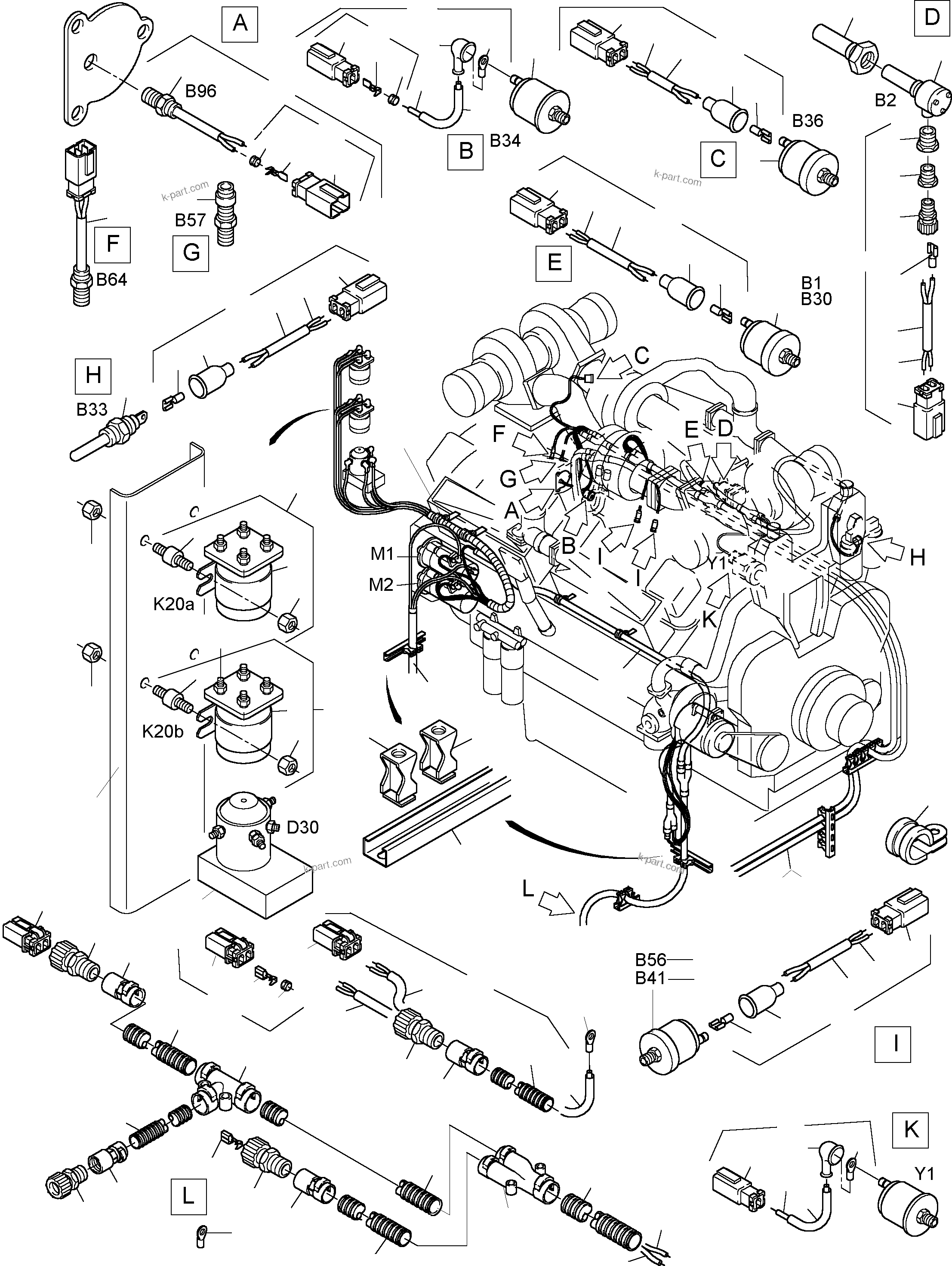 Komatsu parts book diagram for PC3000-1 S/N 06184: CABLES - ENGINE AND TRANSMITTER