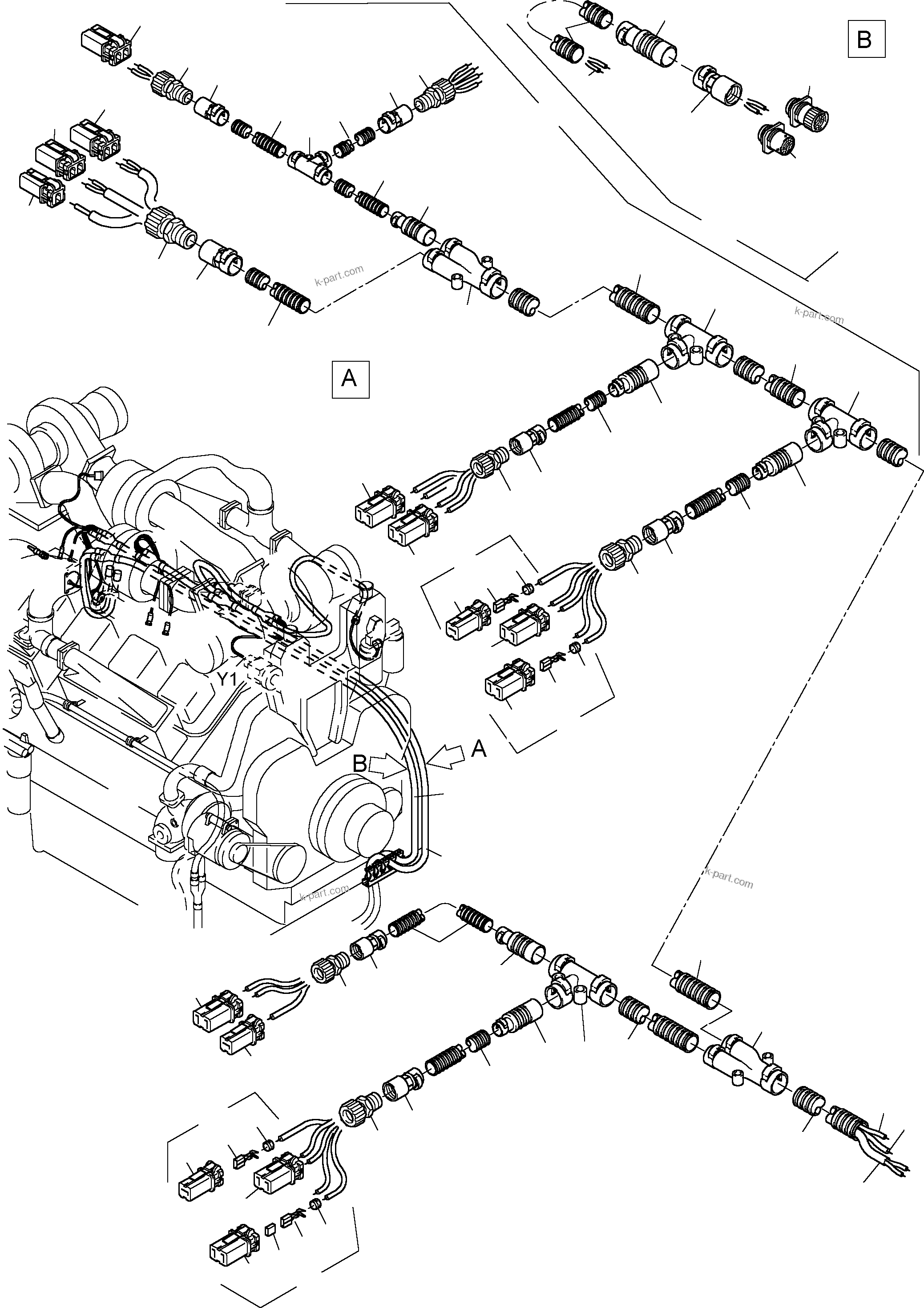 Komatsu parts book diagram for PC3000-1 S/N 06184: CABLES - ENGINE AND TRANSMITTER