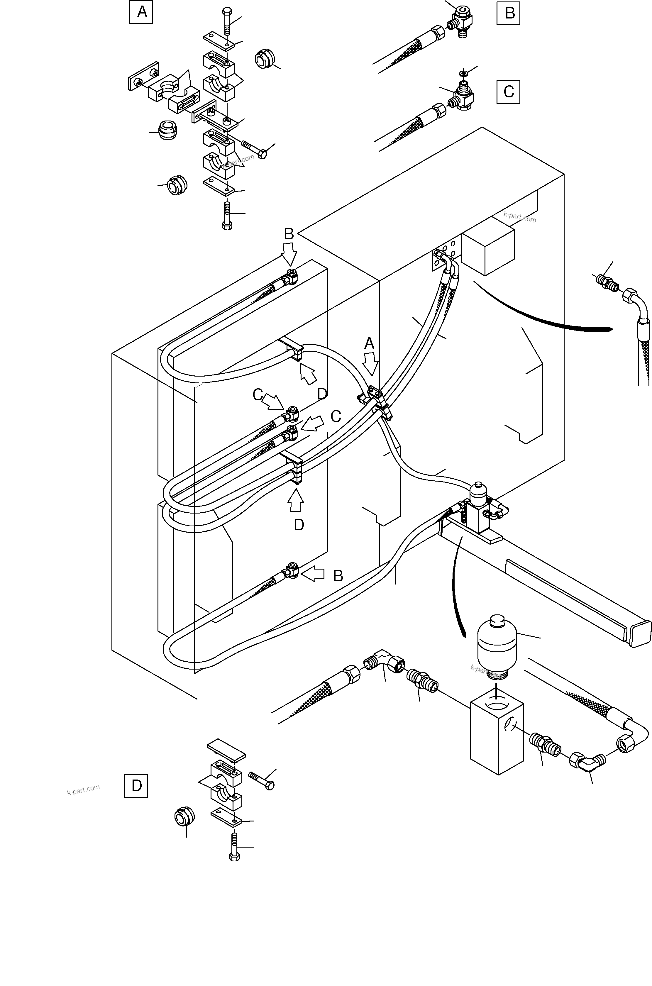 Komatsu parts book diagram for PC3000-1 S/N 06190: OIL COOLER - HOSES ASSY.