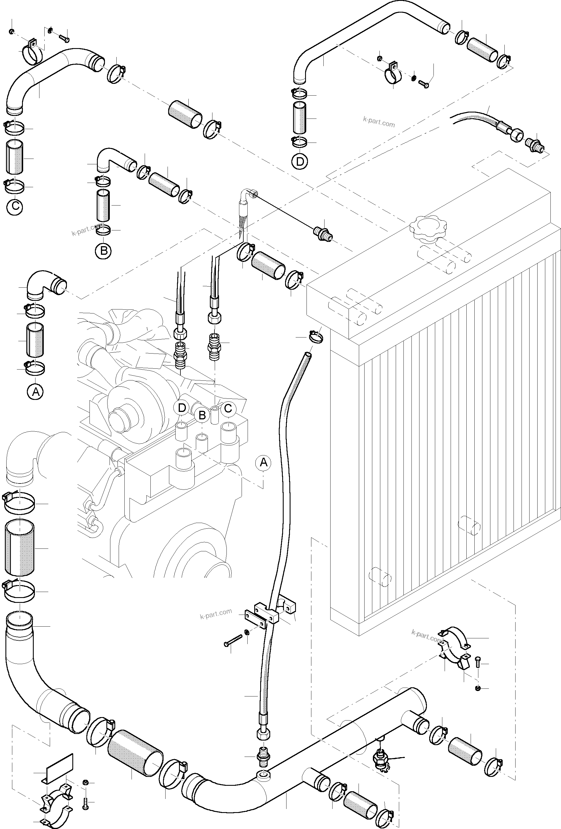 Komatsu parts book diagram for PC3000-1 S/N 06190: COOLANT LINES