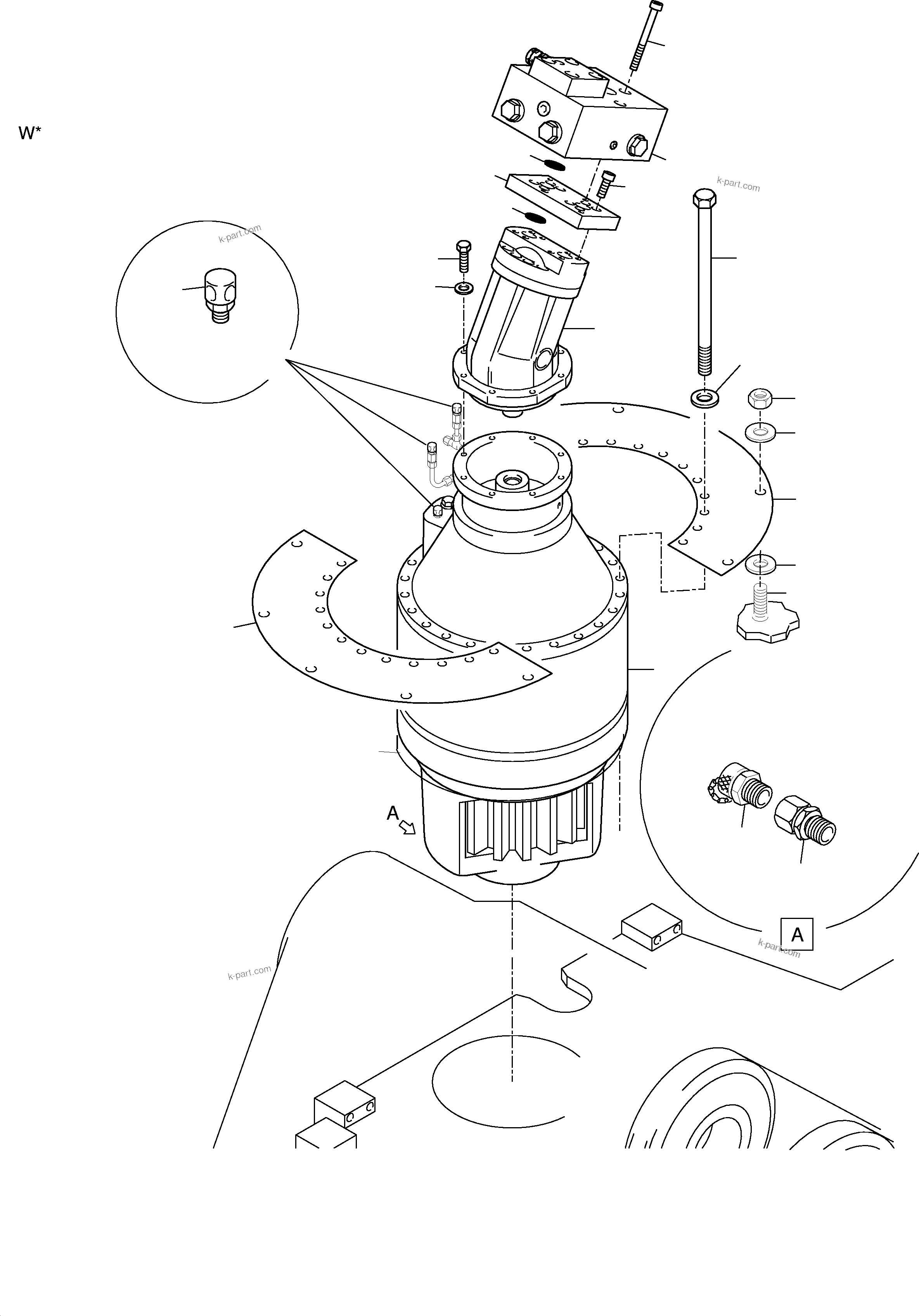 Komatsu parts book diagram for PC3000-1 S/N 06190: SLEW GEAR ARR.
