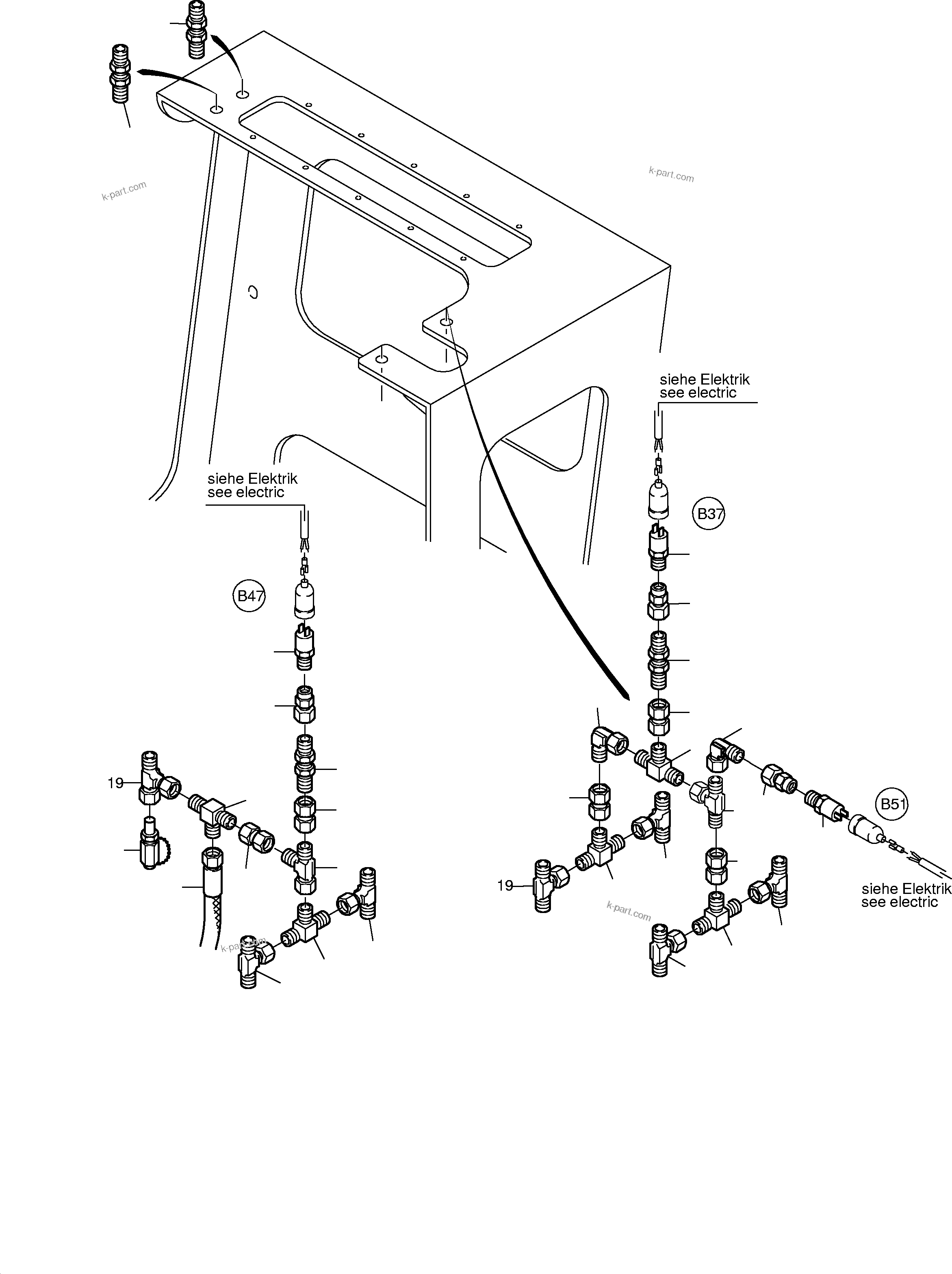 Komatsu parts book diagram for PC3000-1 S/N 06190: PIPES - PILOT CONTROLPLATE