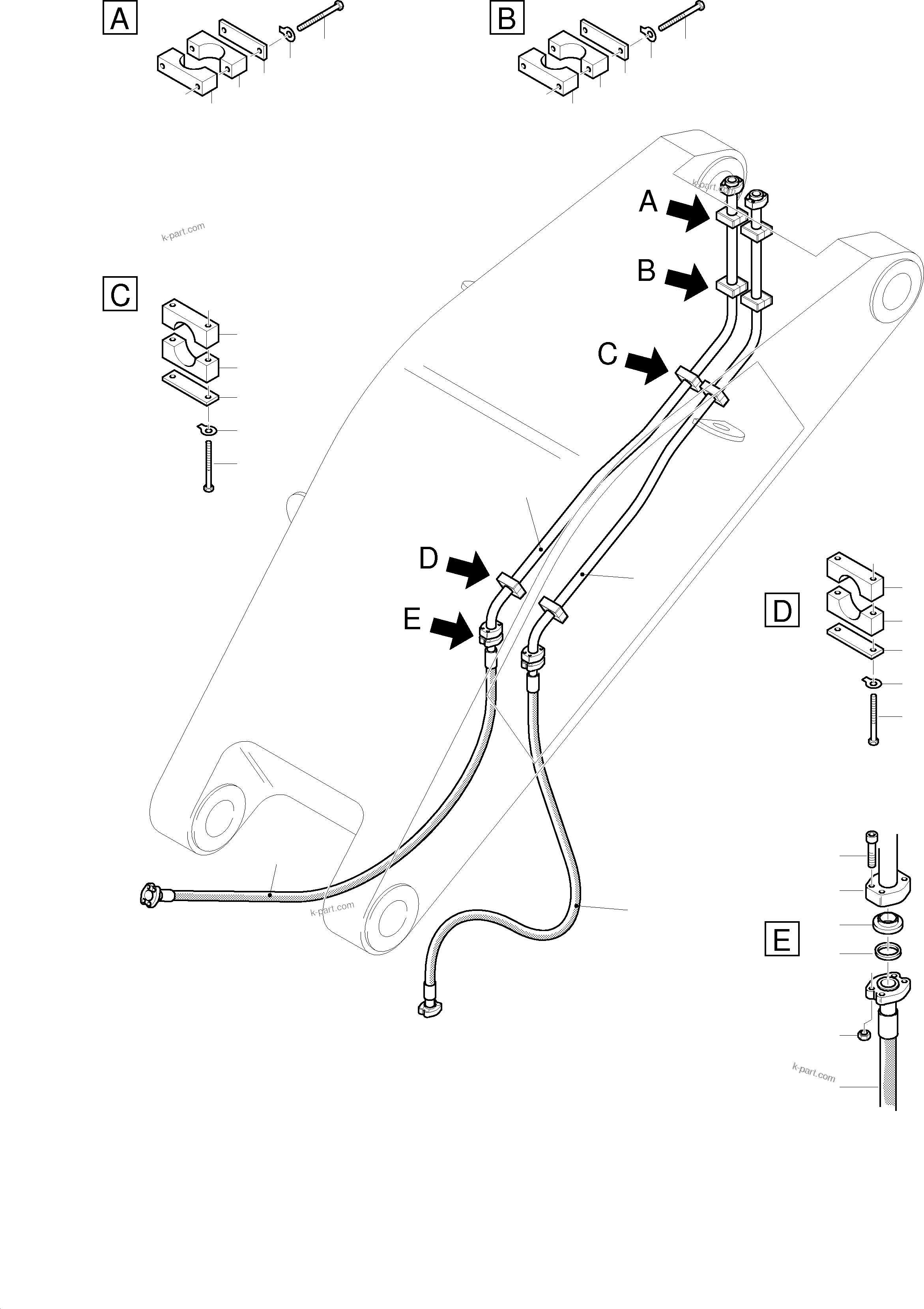 Komatsu parts book diagram for PC3000-1 S/N 06190: BULLCLAM BUCKET STICK 4,3 M