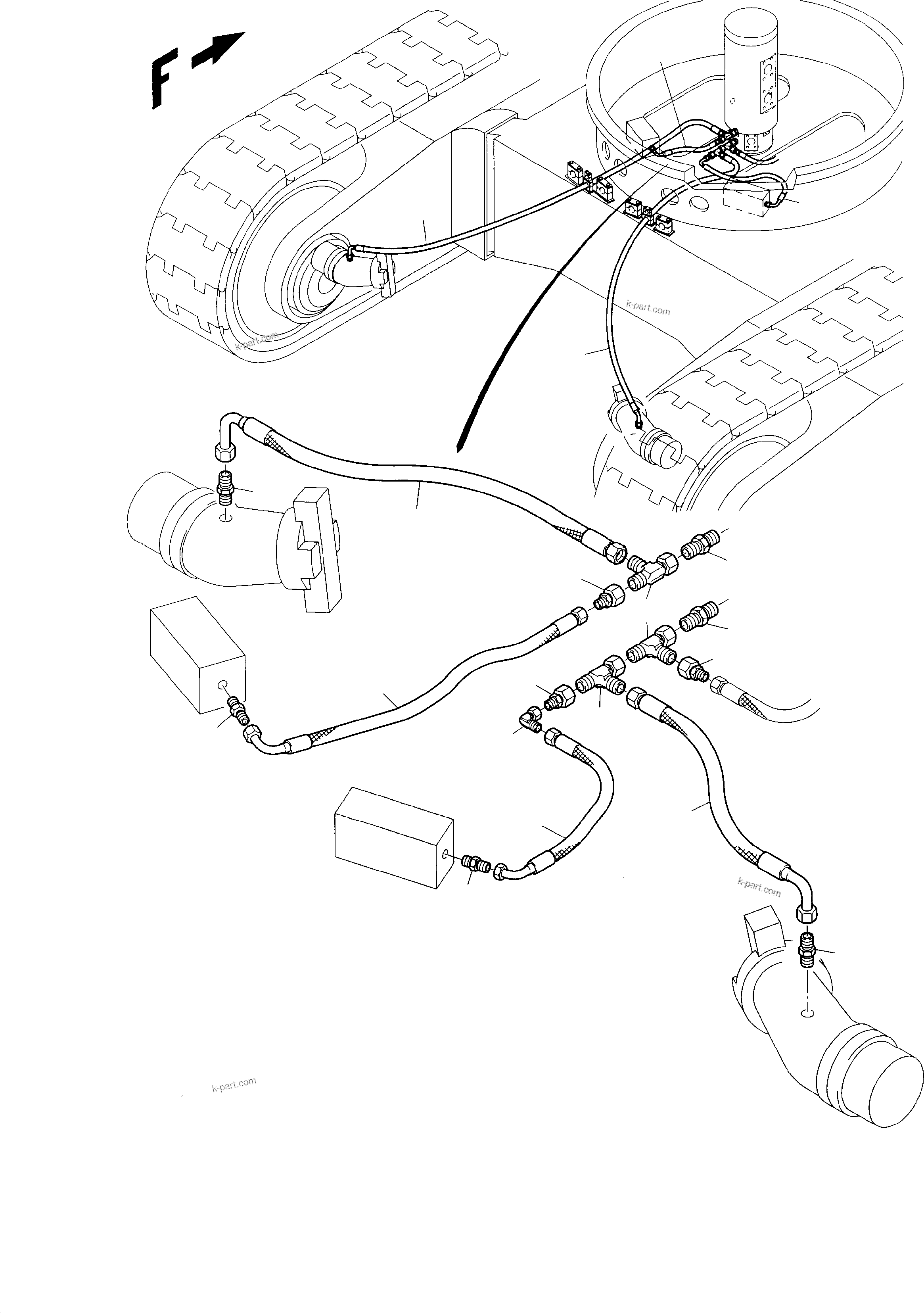 Komatsu parts book diagram for PC3000-1 S/N 06191: DRIVE MOTOR, BRAKE VALVE - LEAKAGE LINES
