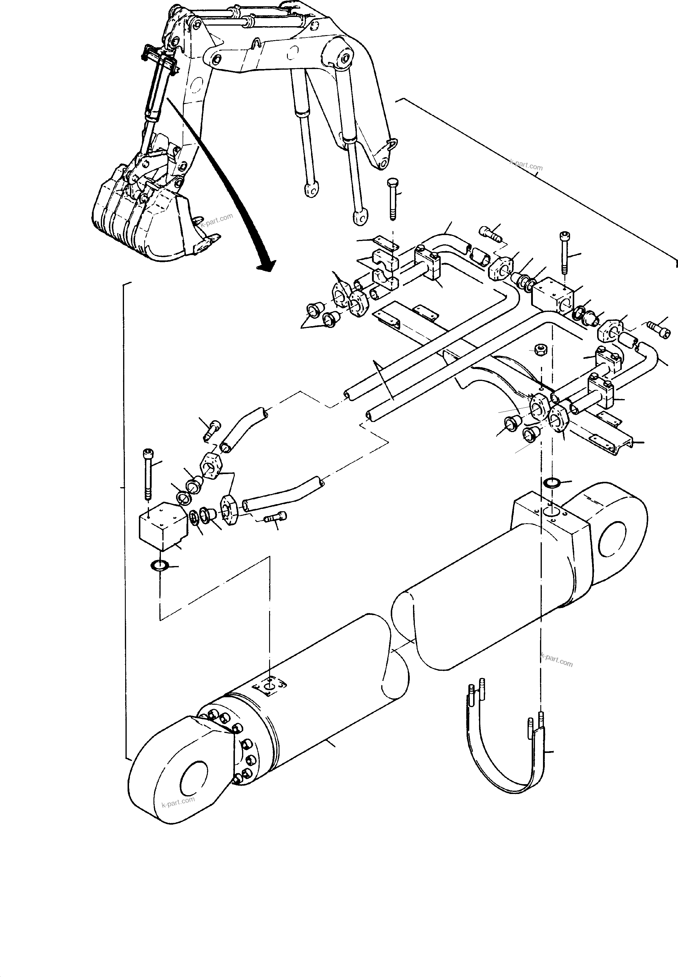 Komatsu parts book diagram for PC3000-1 S/N 06191: BACKHOE CYLINDER WITH PIPES