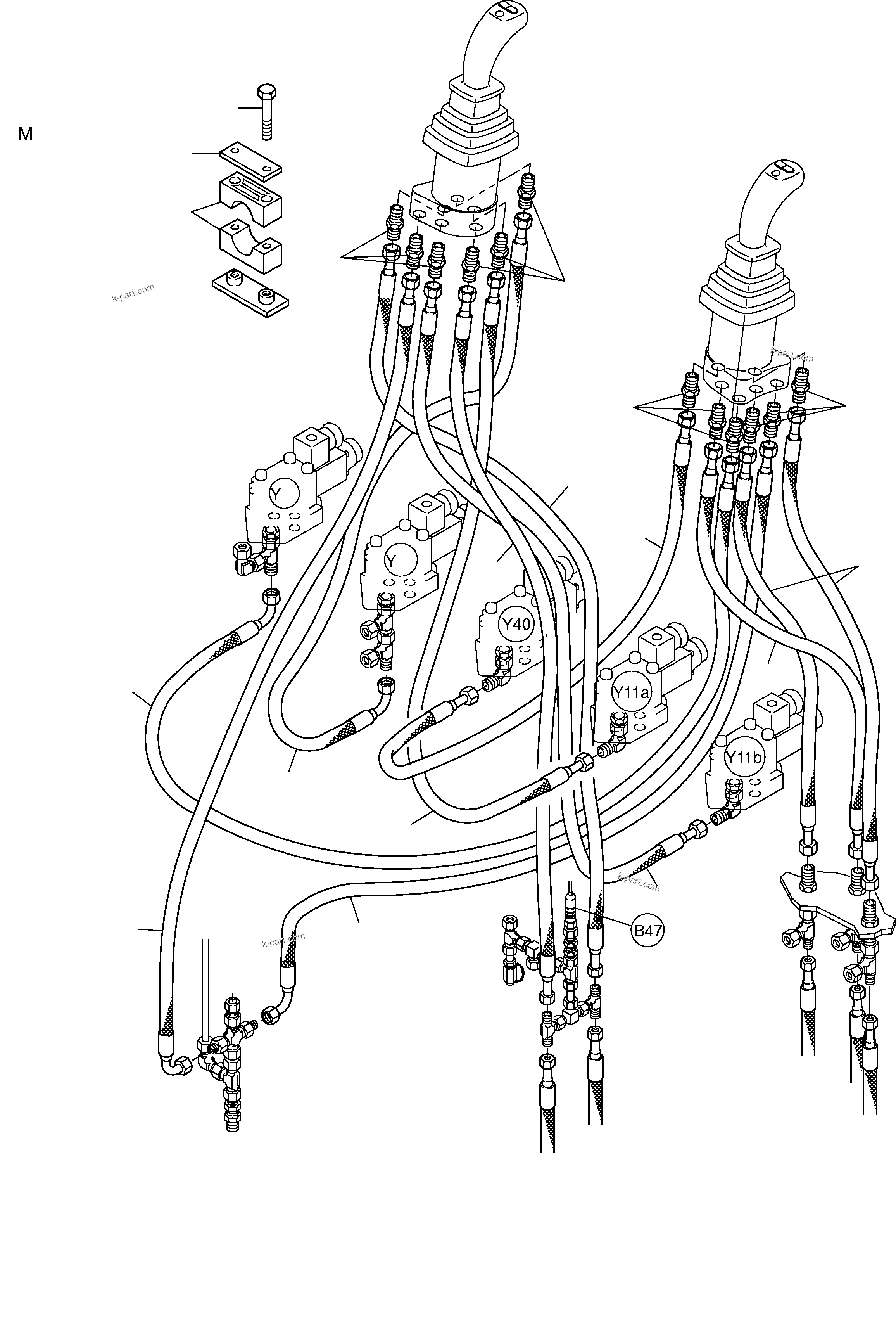 Komatsu parts book diagram for PC3000-1 S/N 06191: CONTROL LINES - PILOTCONTROL PLATE TO PILOT OIL UNITS (BE)