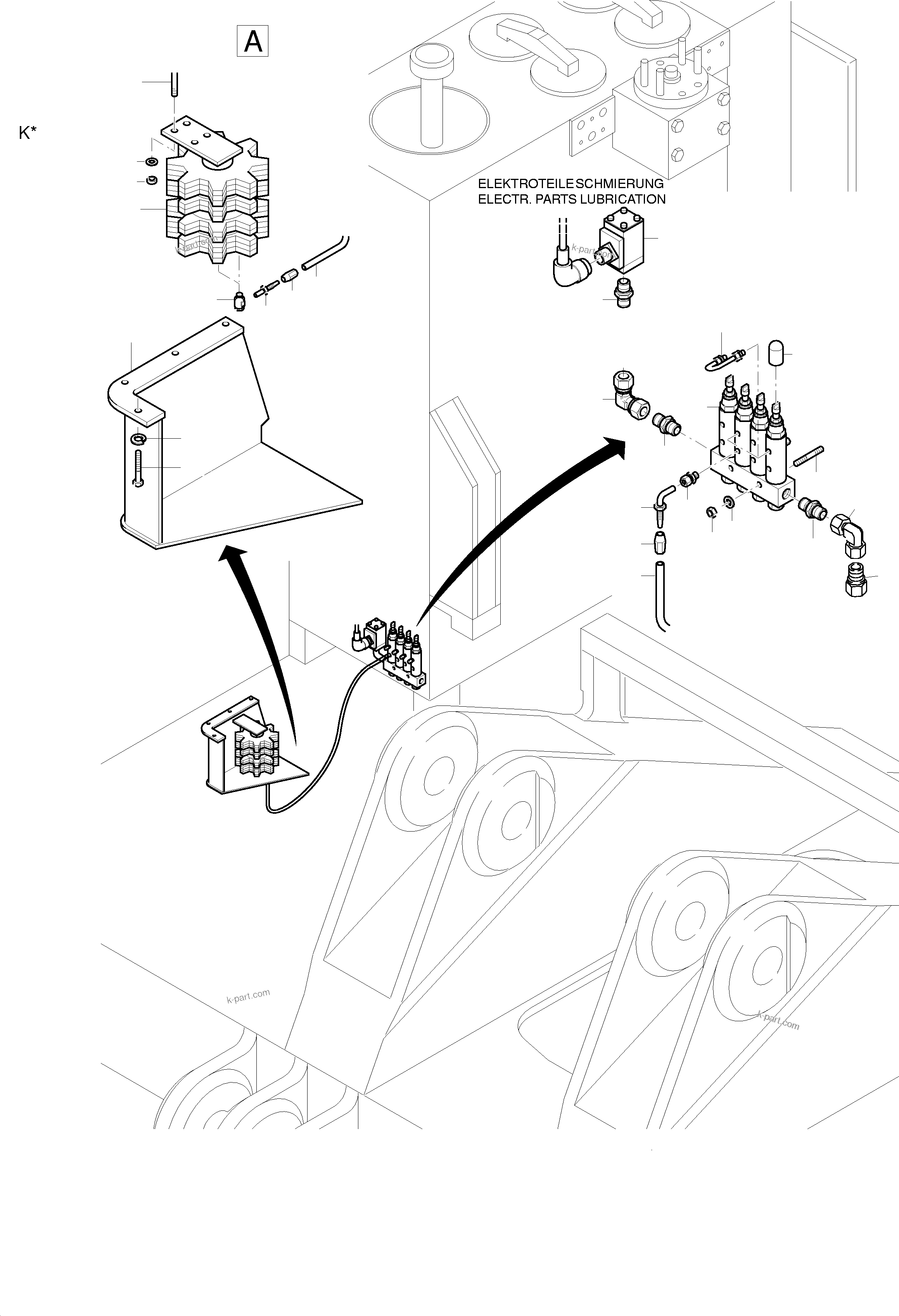 Komatsu parts book diagram for PC3000-1 S/N 06191: GEAR GREASING BY PINION