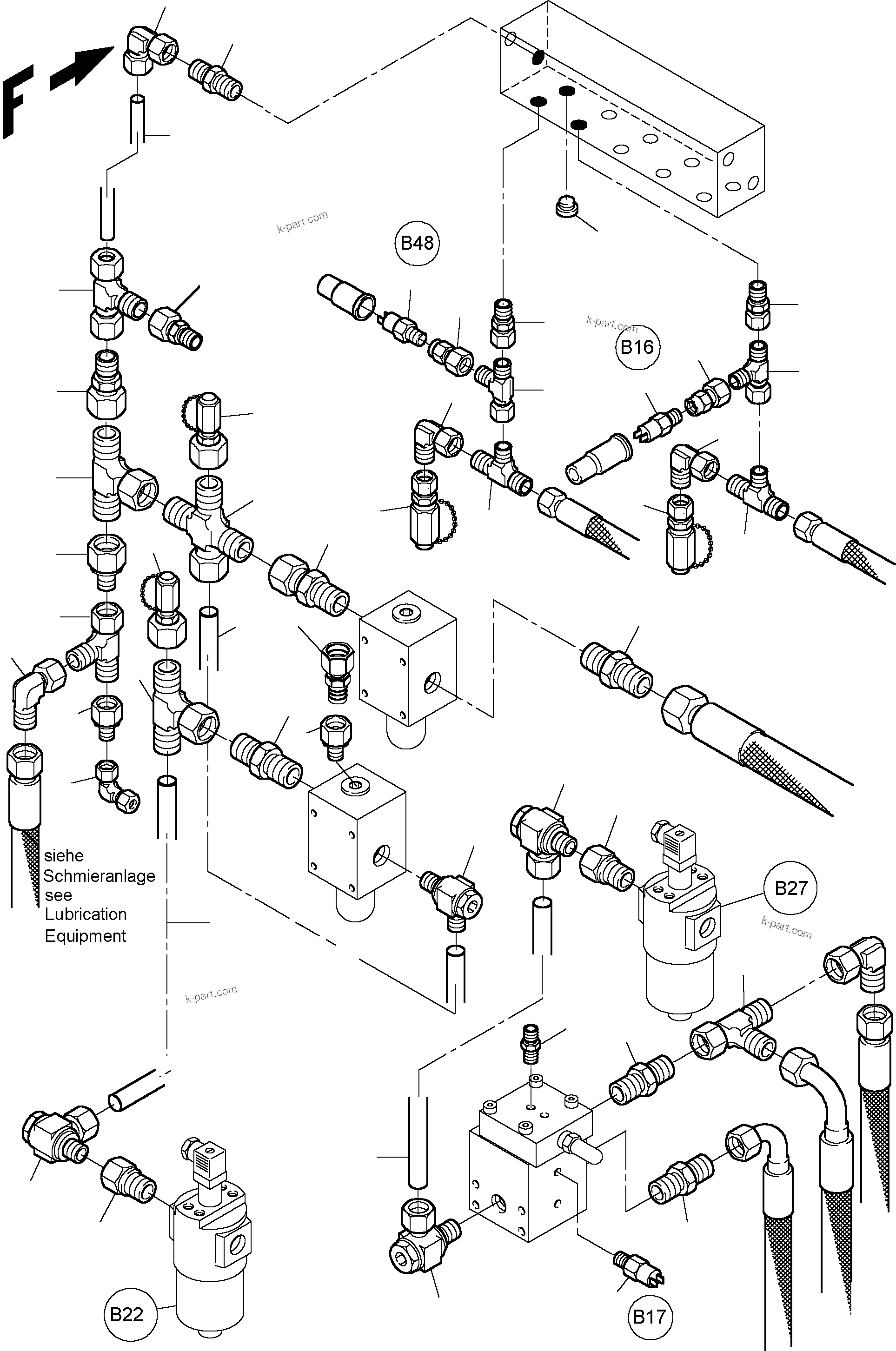 Komatsu parts book diagram for PC3000-1 S/N 06191: CONTROL- AND FILTER PLATE PIPES