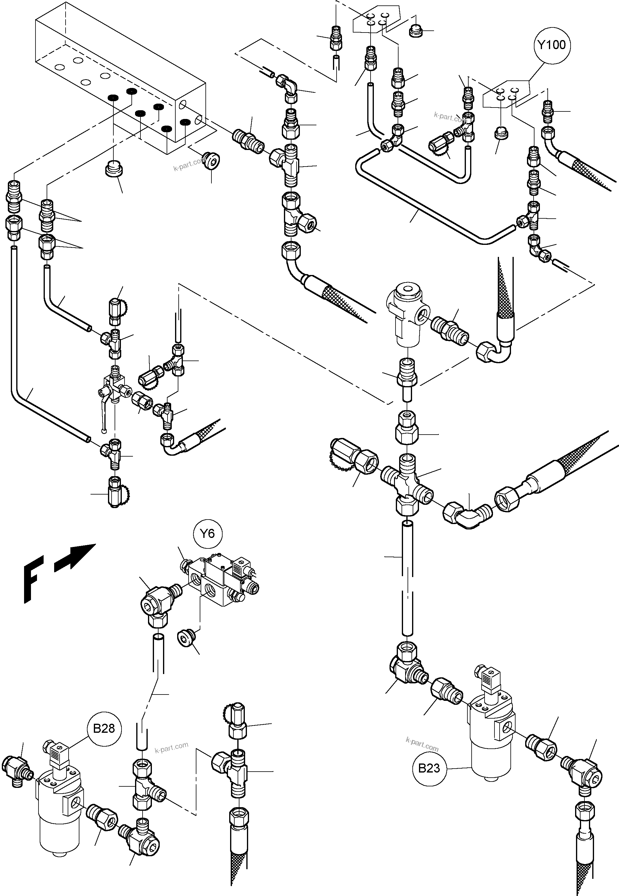 Komatsu parts book diagram for PC3000-1 S/N 06191: CONTROL- AND FILTER PLATE PIPES