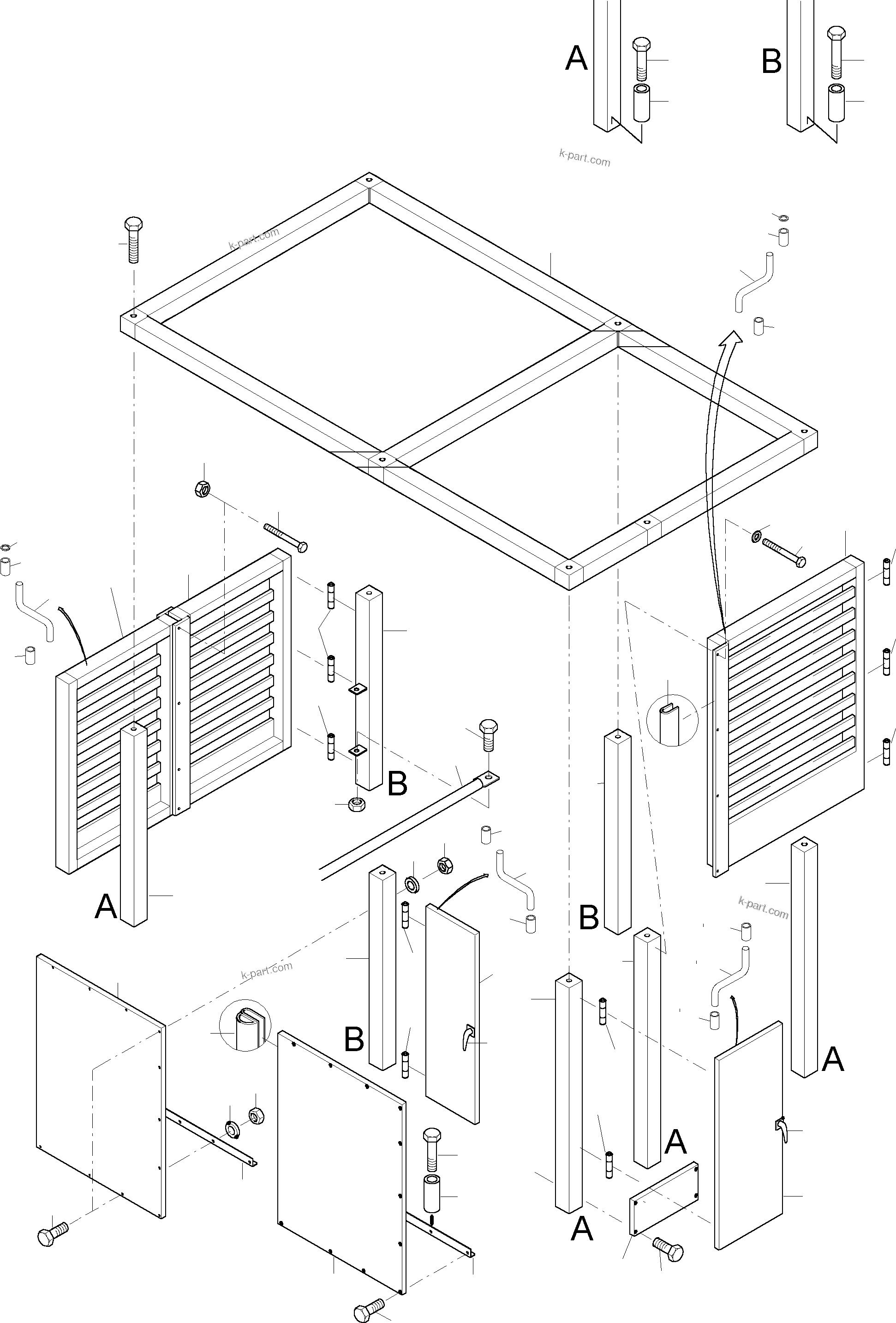 Komatsu parts book diagram for PC3000-1 S/N 06191: COVERING - ENGINE HOUSING