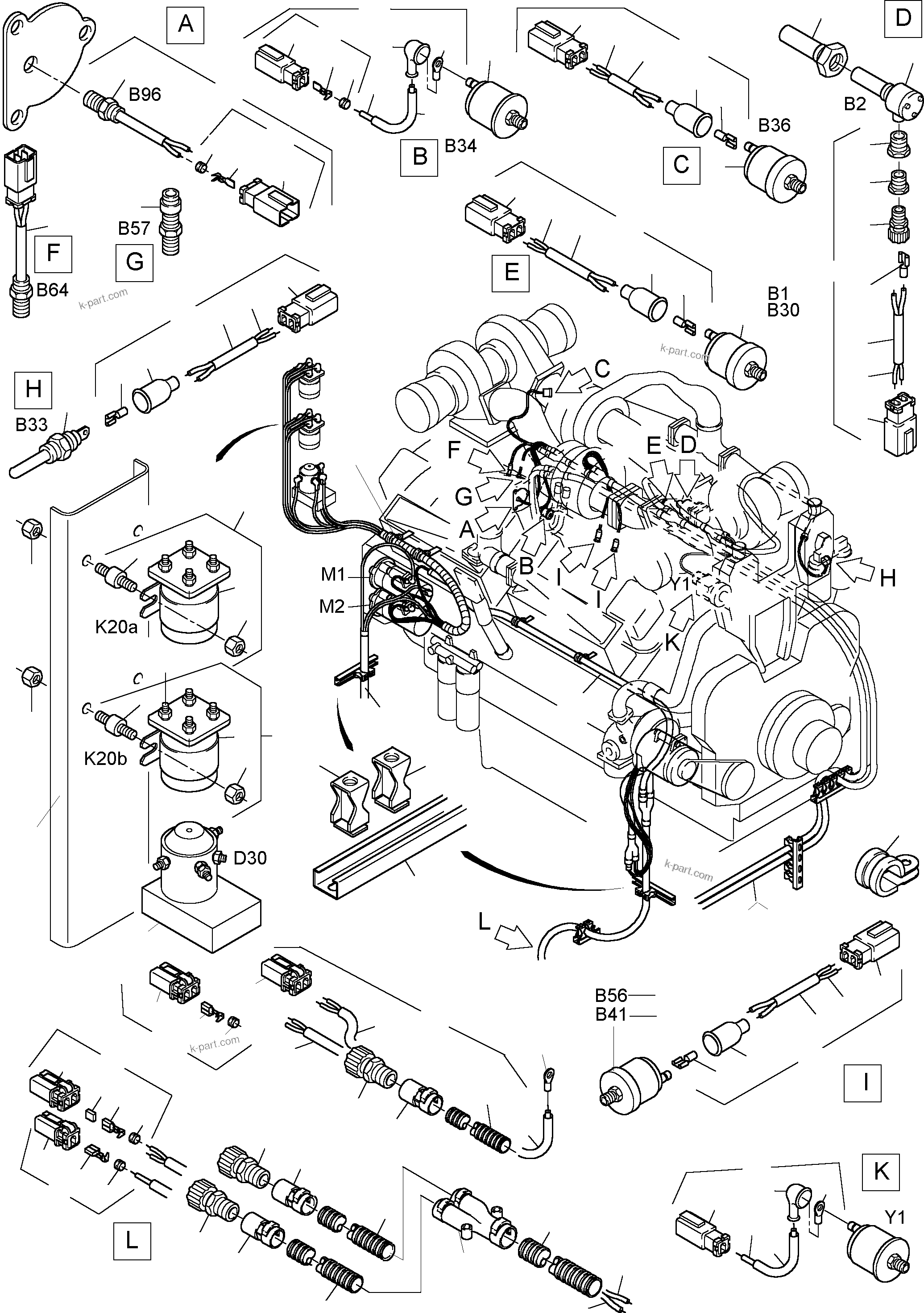 Komatsu parts book diagram for PC3000-1 S/N 06191: CABLES - ENGINE AND TRANSMITTER