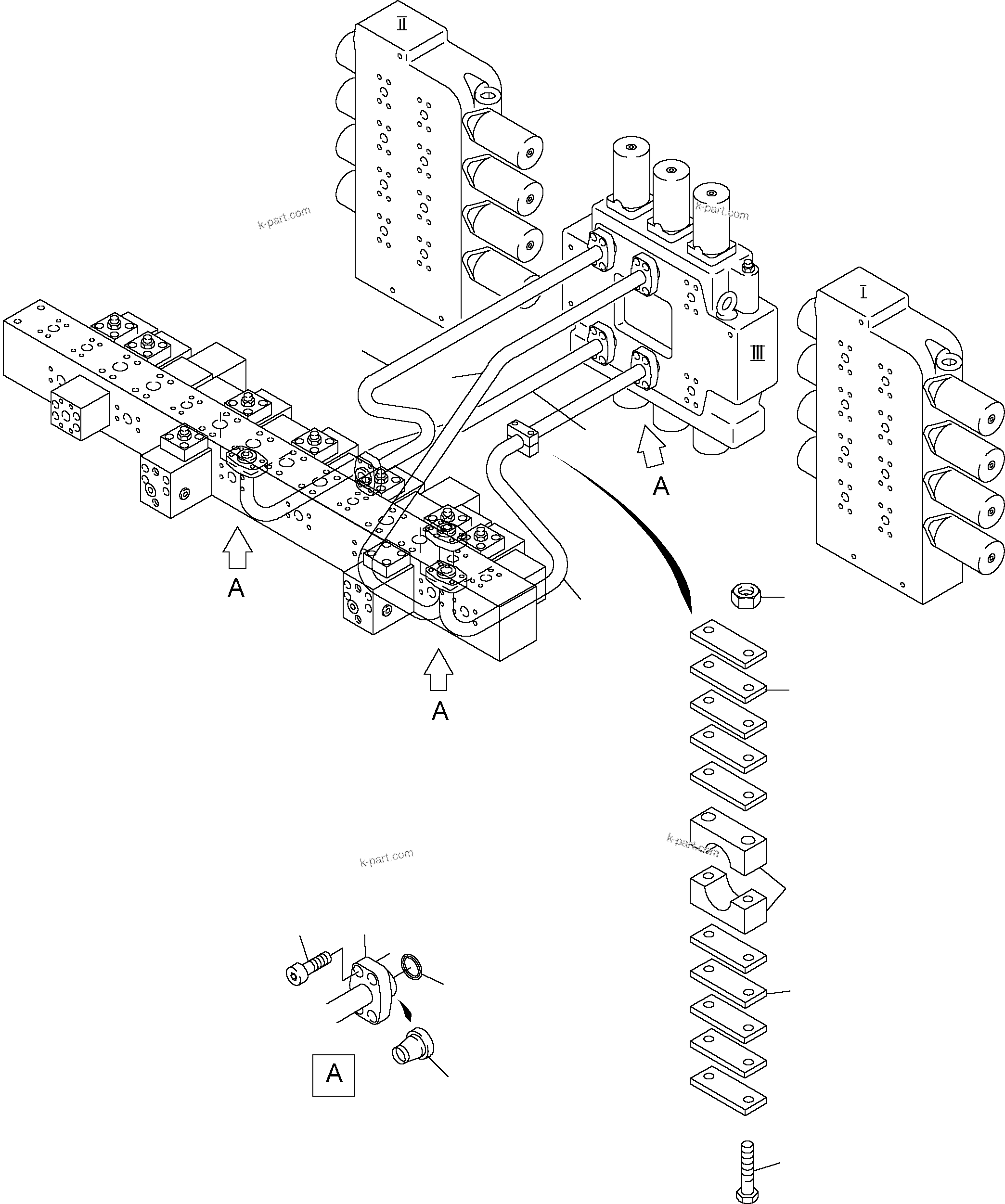Komatsu parts book diagram for PC3000-1 S/N 06191: PRESSURE LINES - CONTROL BLOCKS - MANIFOLD