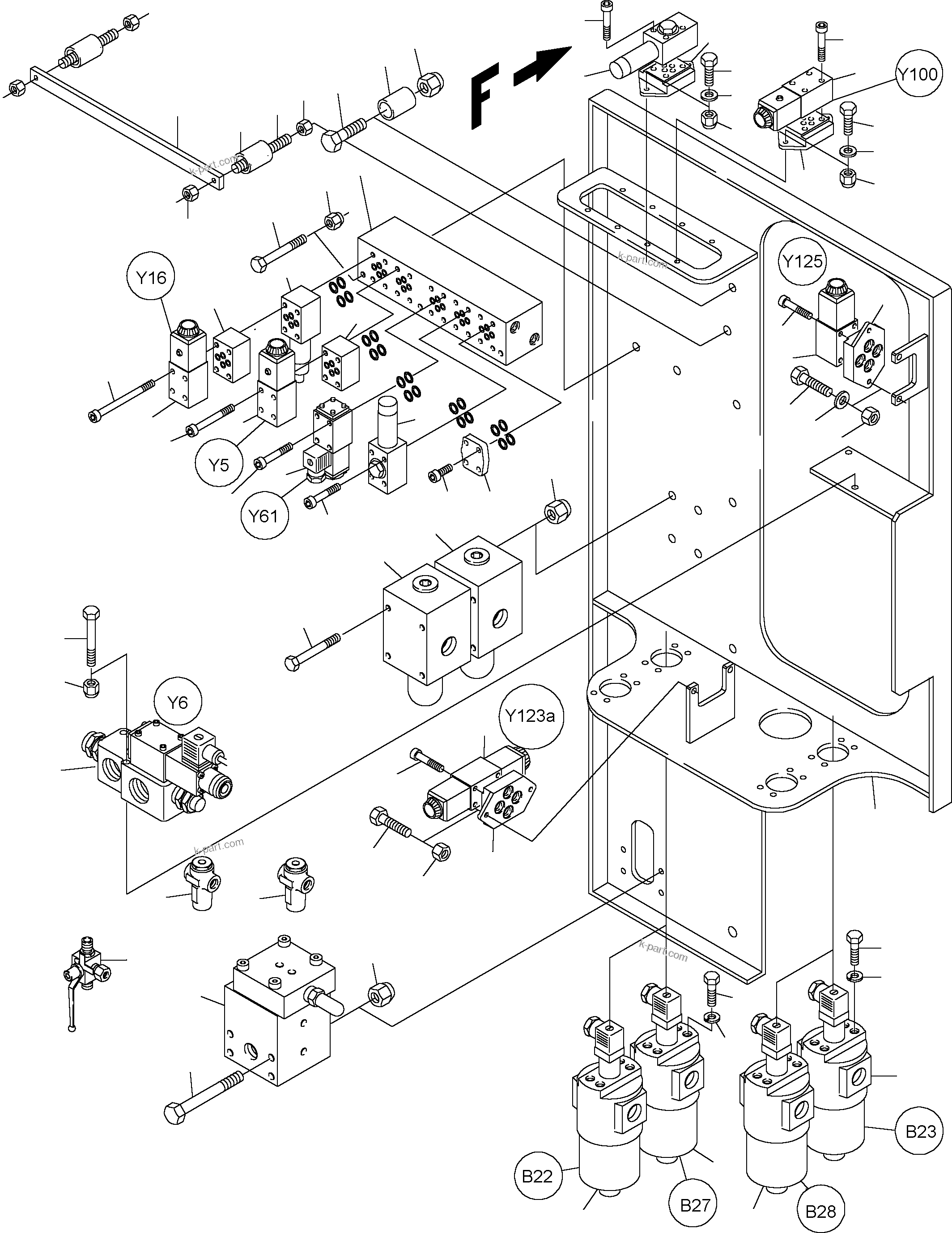 Komatsu parts book diagram for PC3000-1 S/N 06191: CONTROL- AND FILTER PLATE