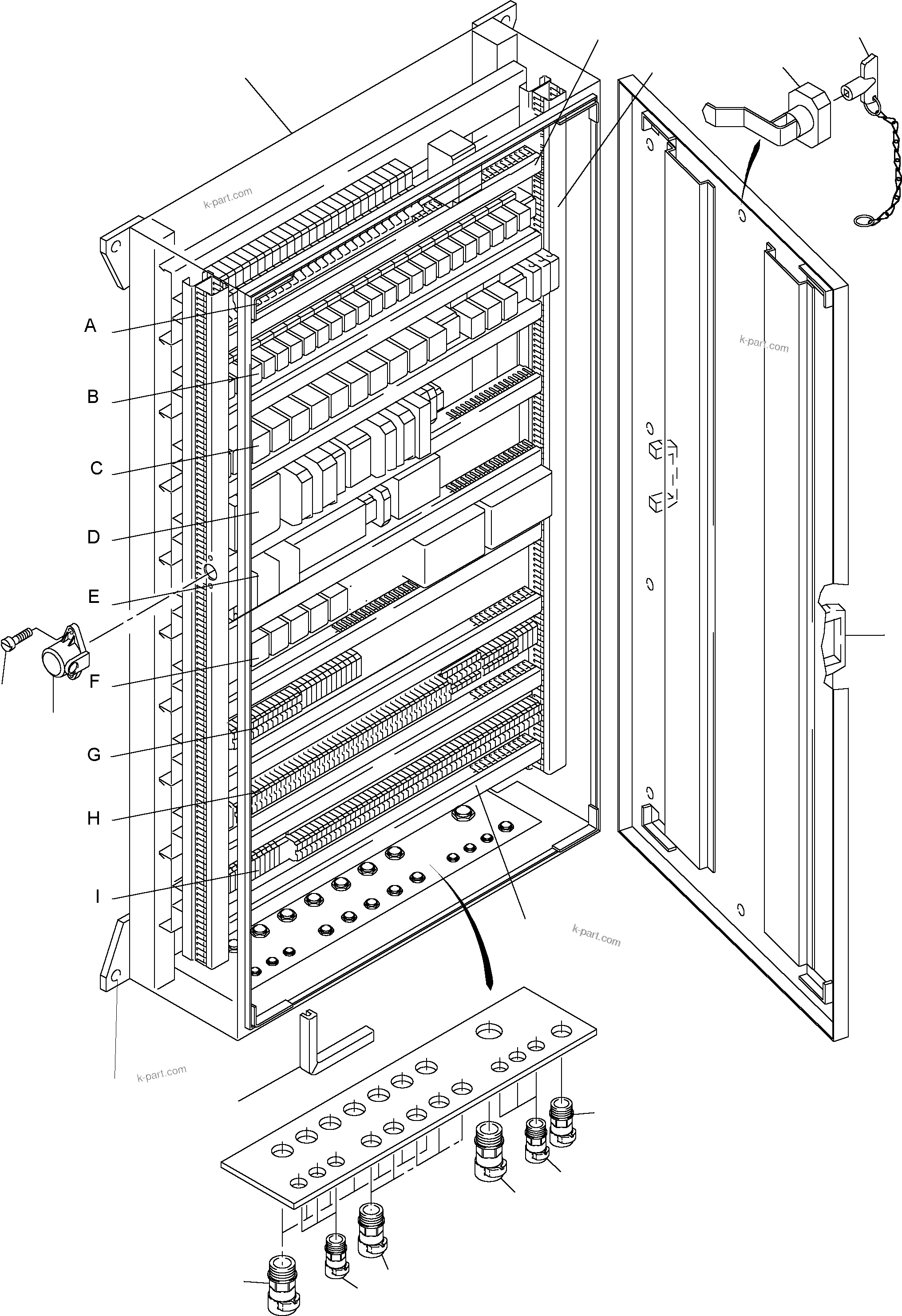 Komatsu parts book diagram for PC3000-1 S/N 06191: MAIN SWITCH BOX IN CAB SUPPORT
