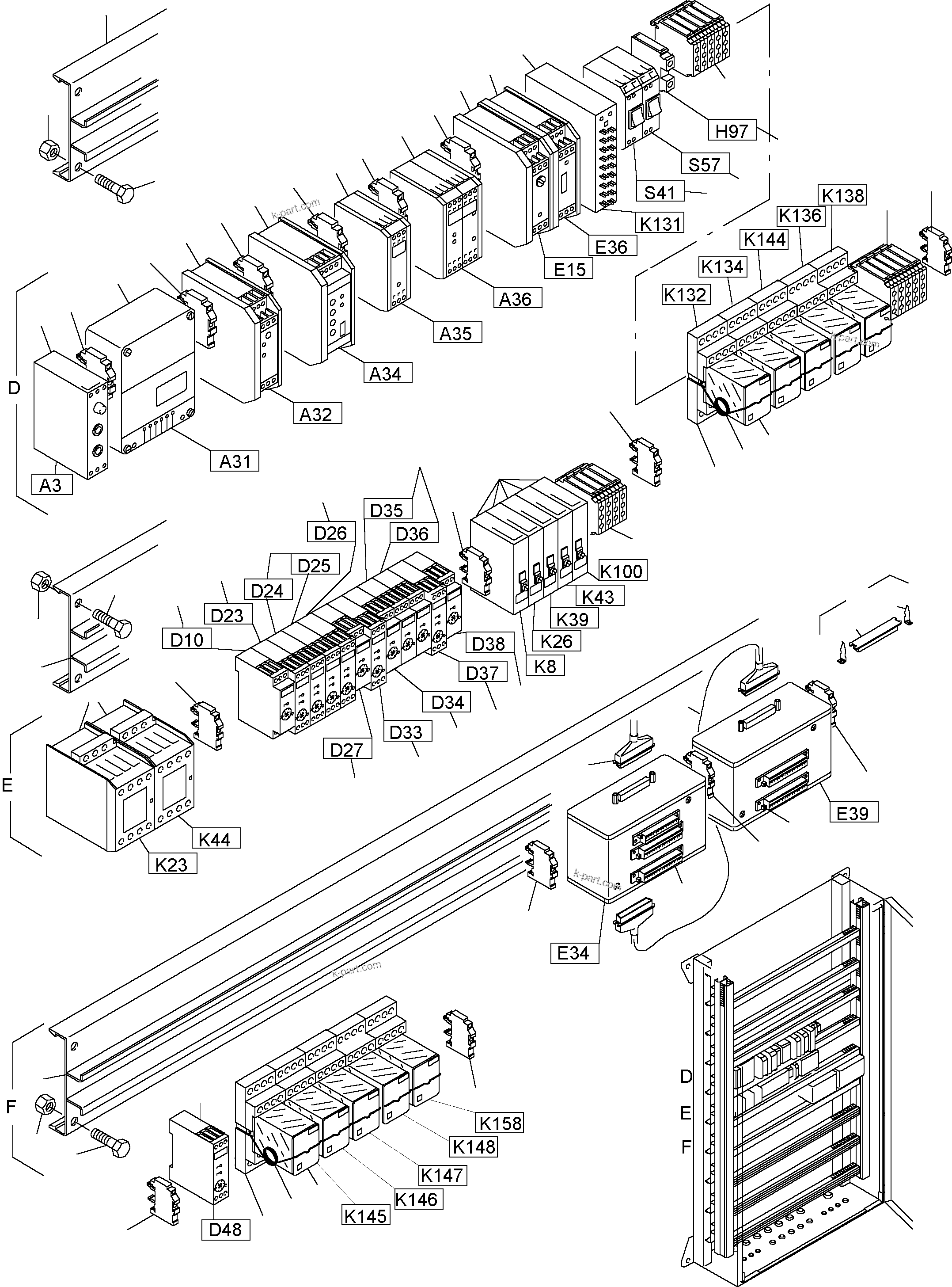 Komatsu parts book diagram for PC3000-1 S/N 06191: MAIN SWITCH BOX IN CAB SUPPORT