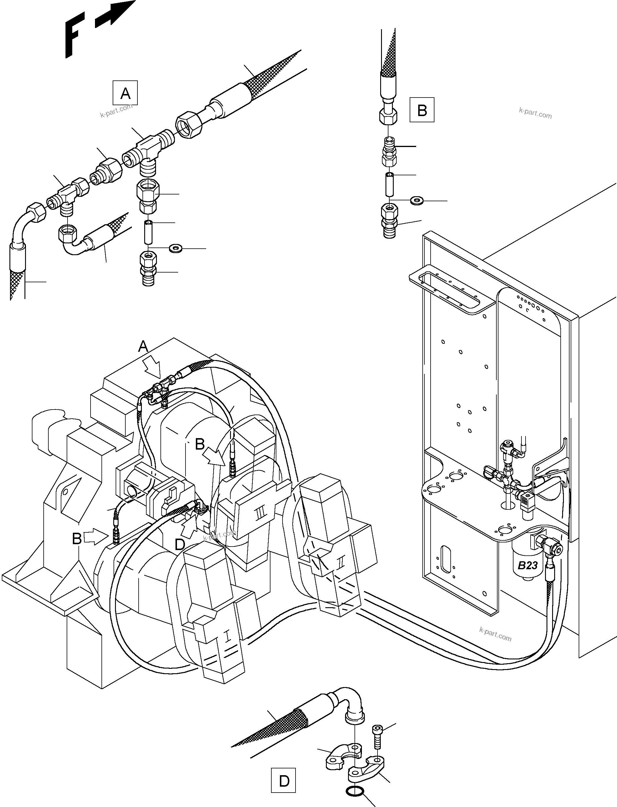Komatsu parts book diagram for PC3000-1 S/N 06194: PUMP LUBE LINES (U)