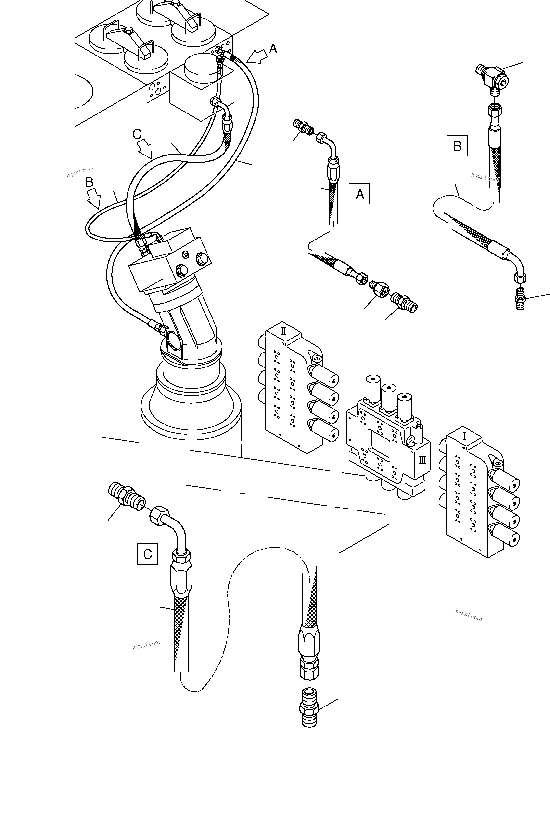 Komatsu parts book diagram for PC3000-1 S/N 06194: TANK LINES SLEW GEAR