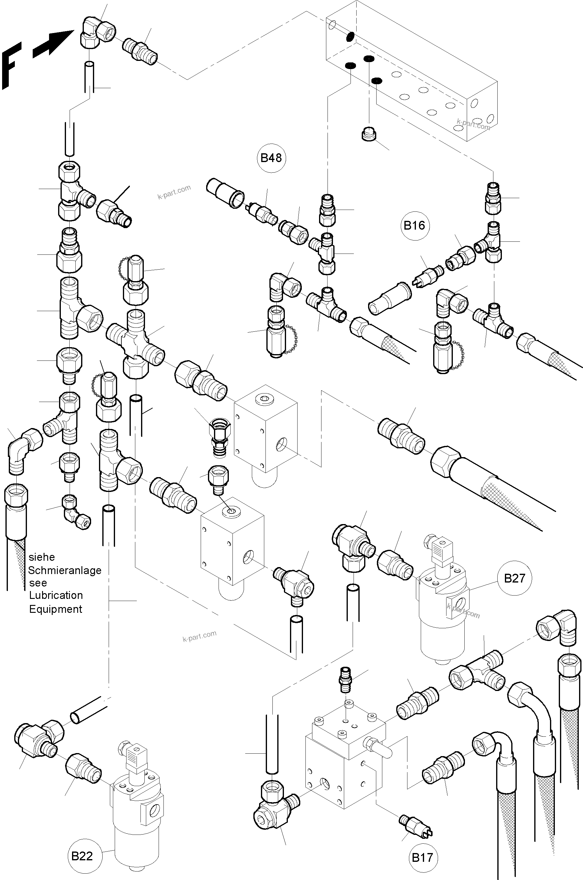 Komatsu parts book diagram for PC3000-1 S/N 06194: CONTROL- AND FILTER PLATE PIPES