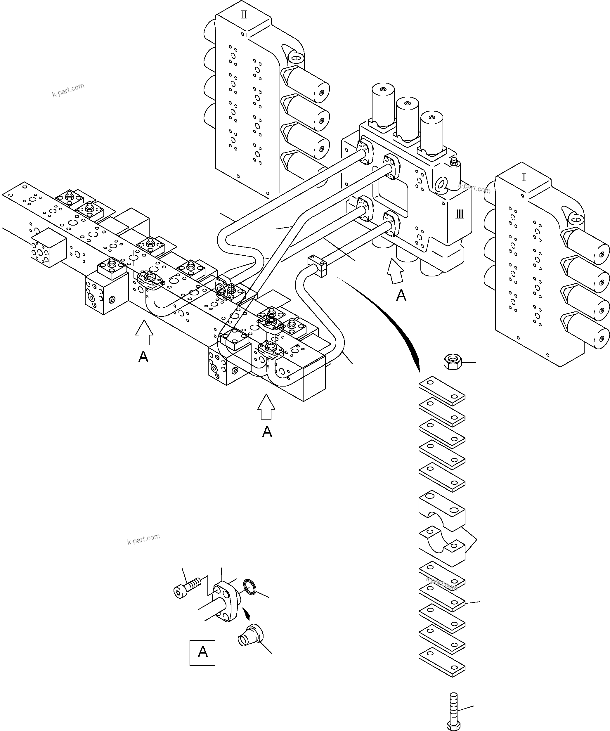Komatsu parts book diagram for PC3000-1 S/N 06194: PRESSURE LINES - CONTROL BLOCKS - MANIFOLD