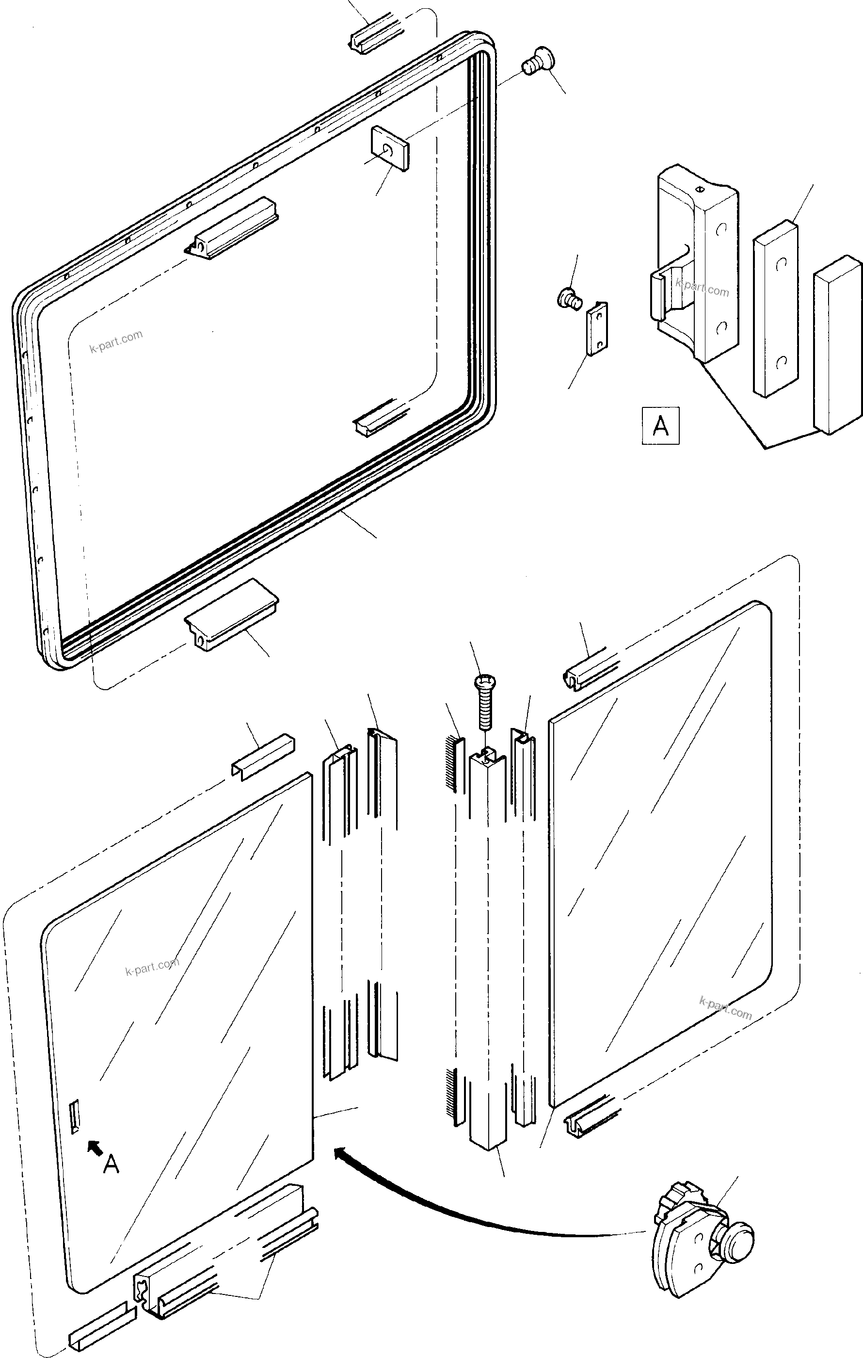 Komatsu parts book diagram for PC3000-1 S/N 06197: SLIDING WINDOW