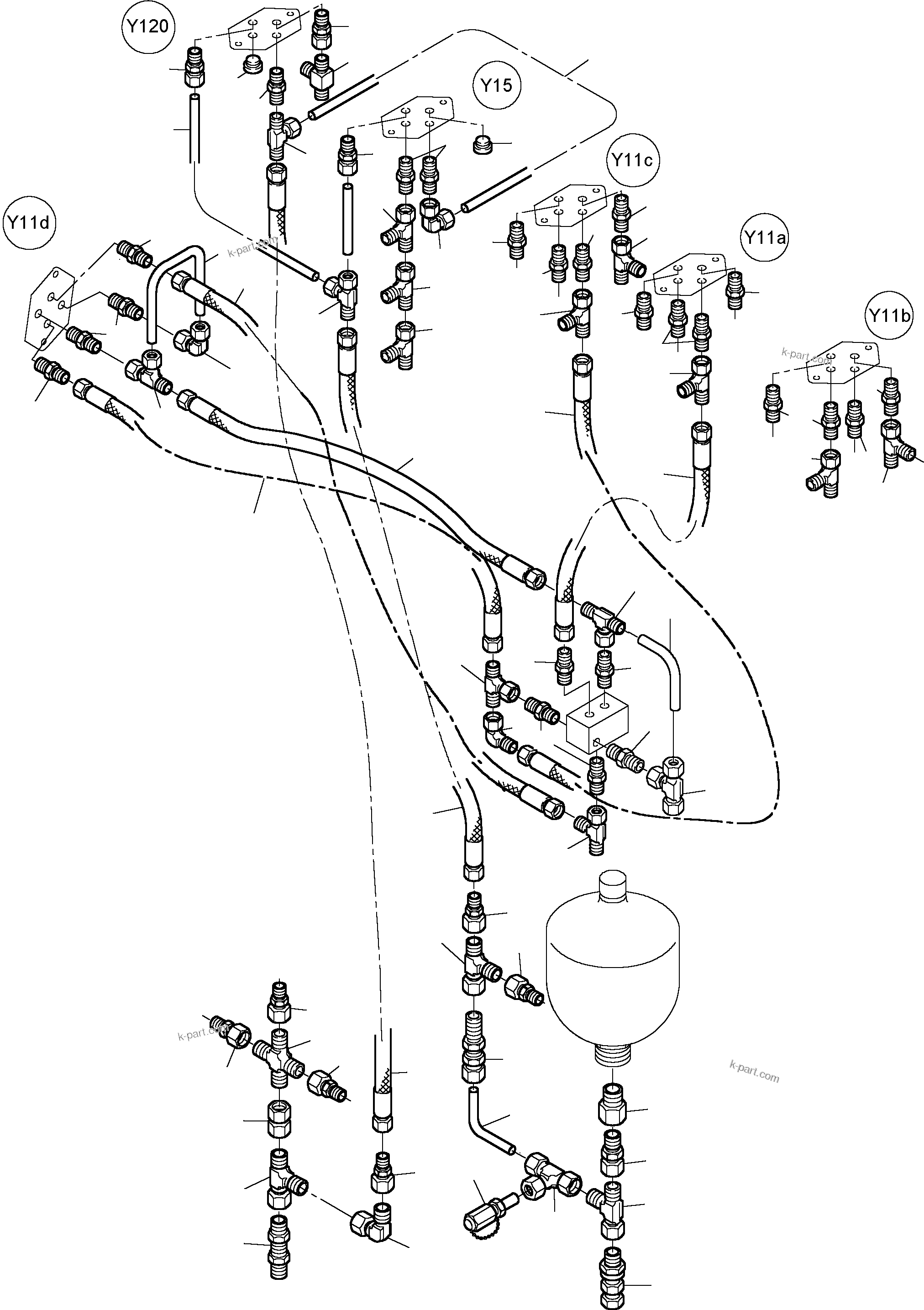 Komatsu parts book diagram for PC3000-1 S/N 06197: PIPES - PILOT CONTROLPLATE (BE)
