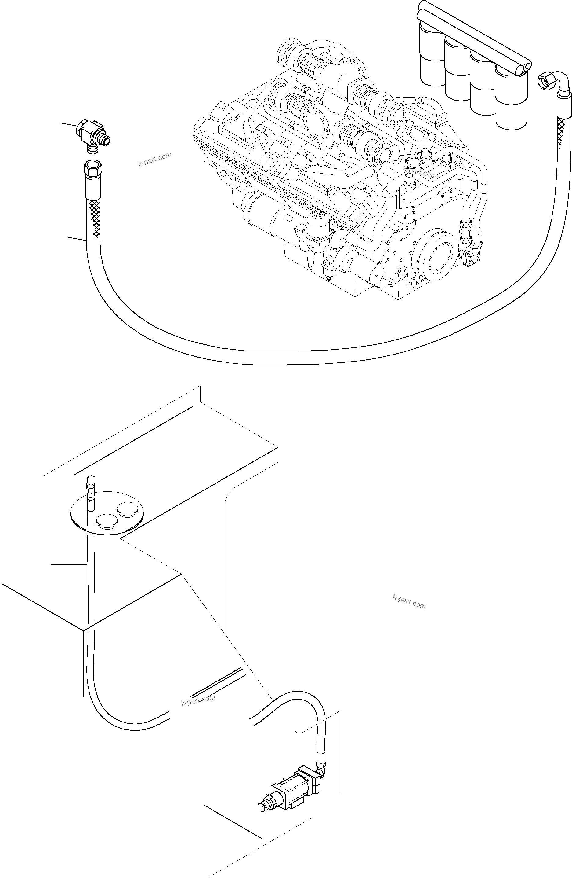 Komatsu parts book diagram for PC3000-1 S/N 06197: FUEL LINES WITH SEPARATOR