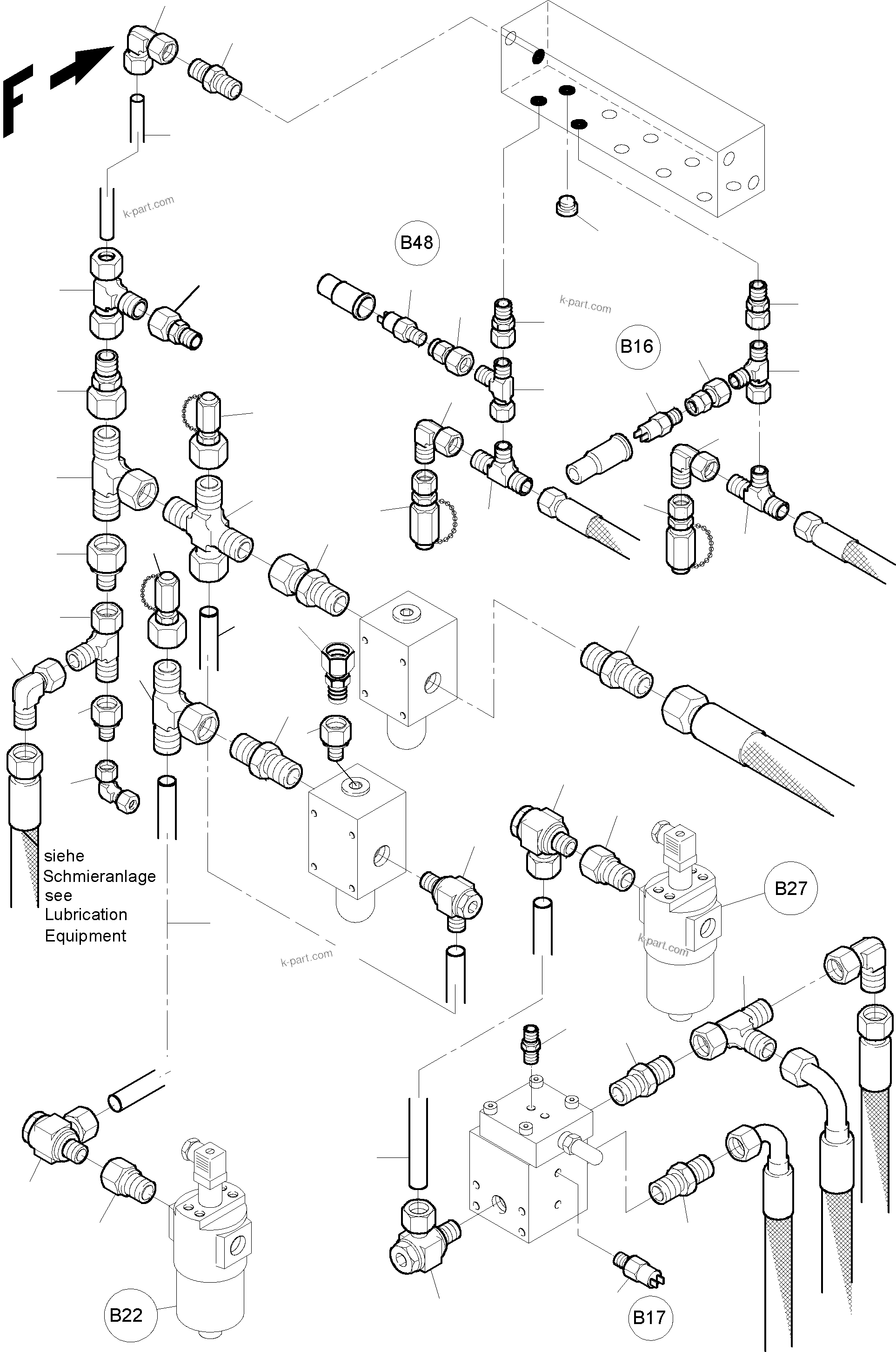 Komatsu parts book diagram for PC3000-1 S/N 06197: CONTROL- AND FILTER PLATE PIPES