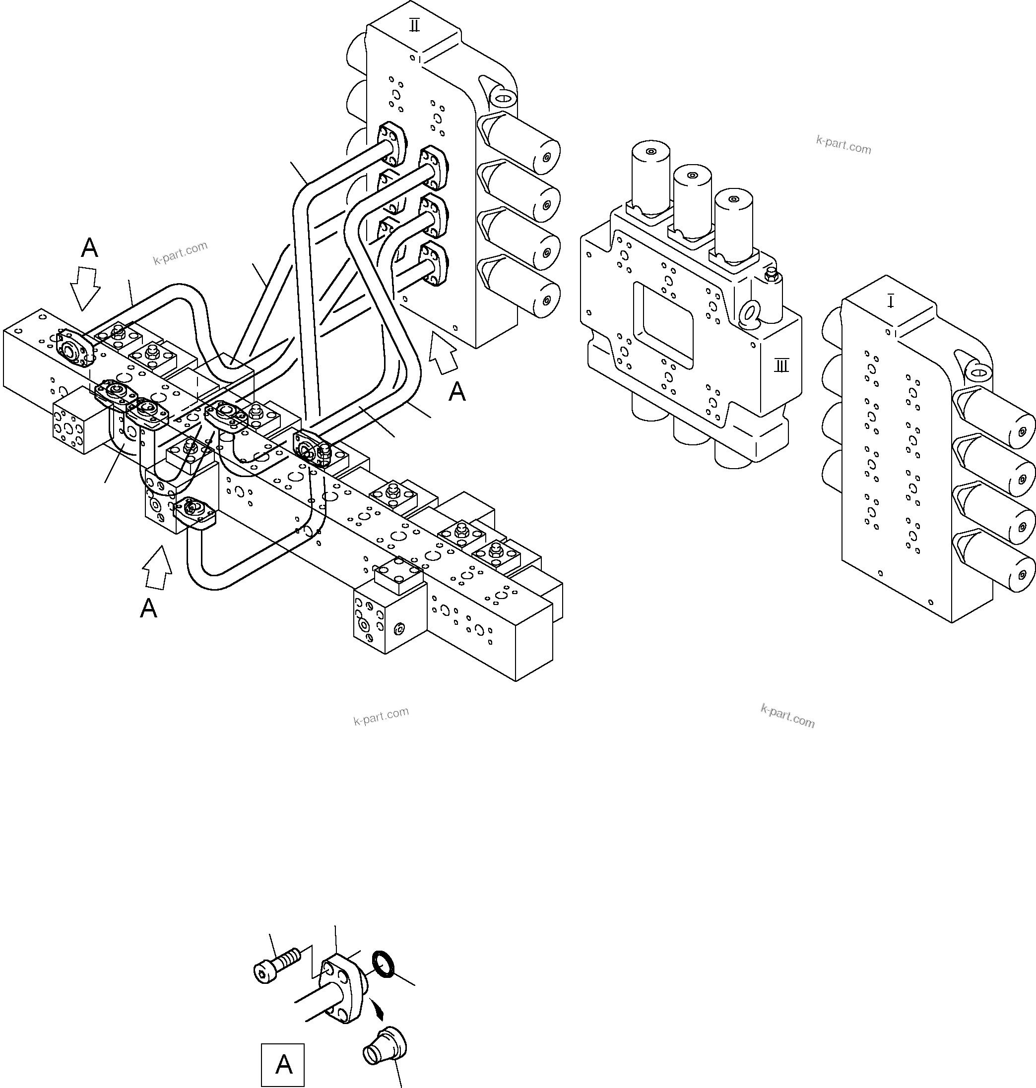 Komatsu parts book diagram for PC3000-1 S/N 06197: PRESSURE LINES - CONTROL BLOCKS - MANIFOLD