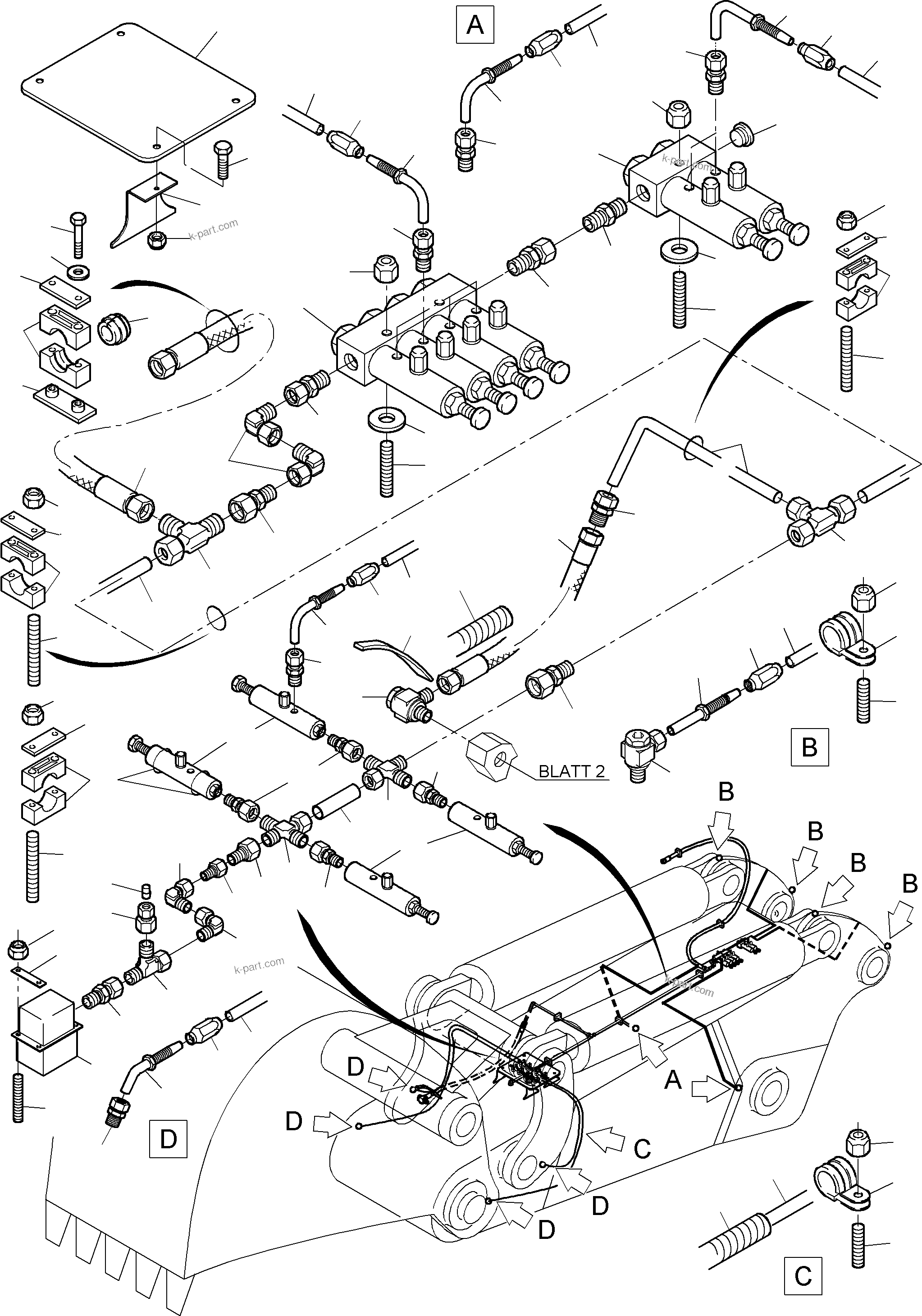 Komatsu parts book diagram for PC3000-1 S/N 06197: STICK - LUBRICATION 4,0 M