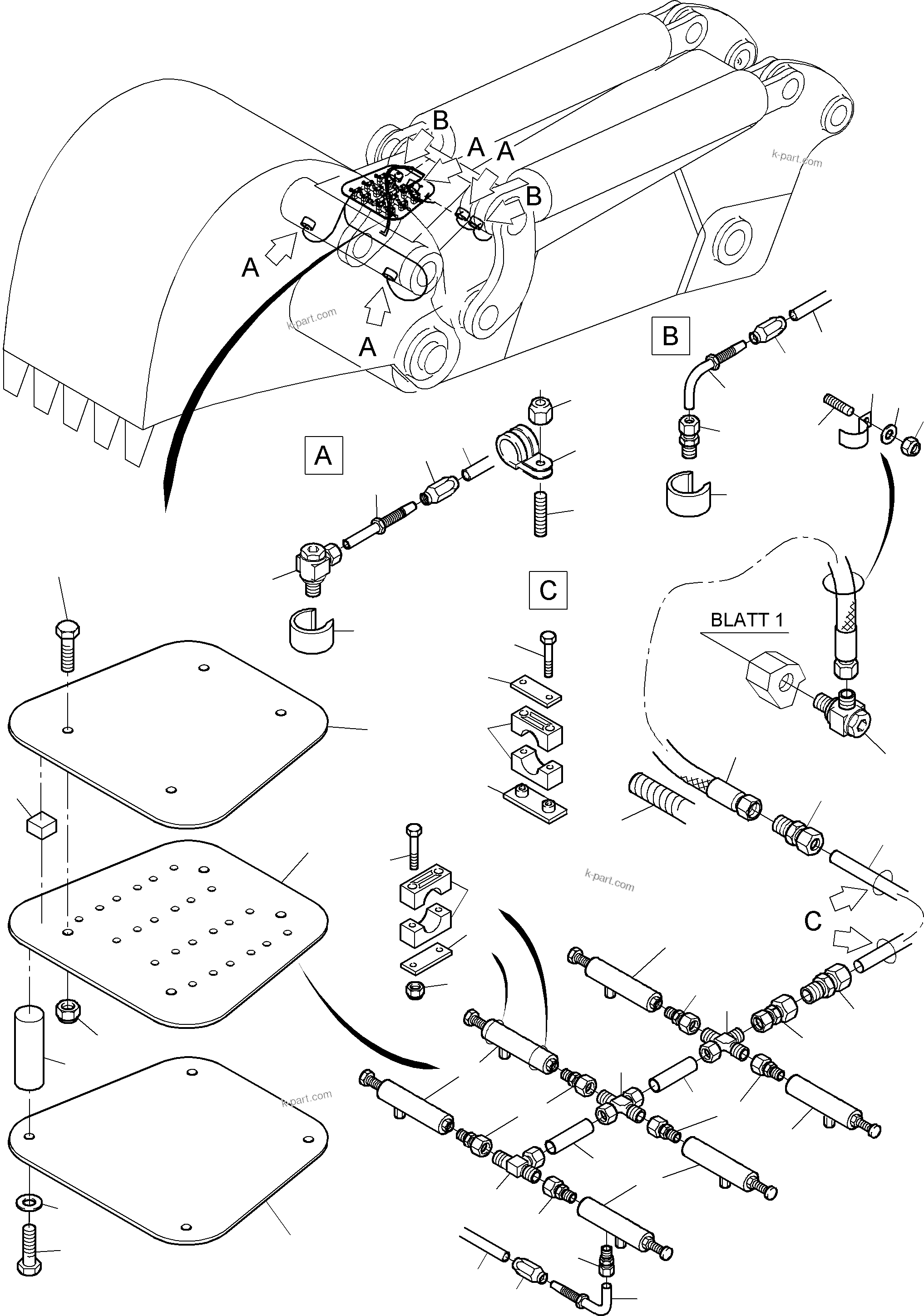 Komatsu parts book diagram for PC3000-1 S/N 06197: STICK - LUBRICATION 4,0 M