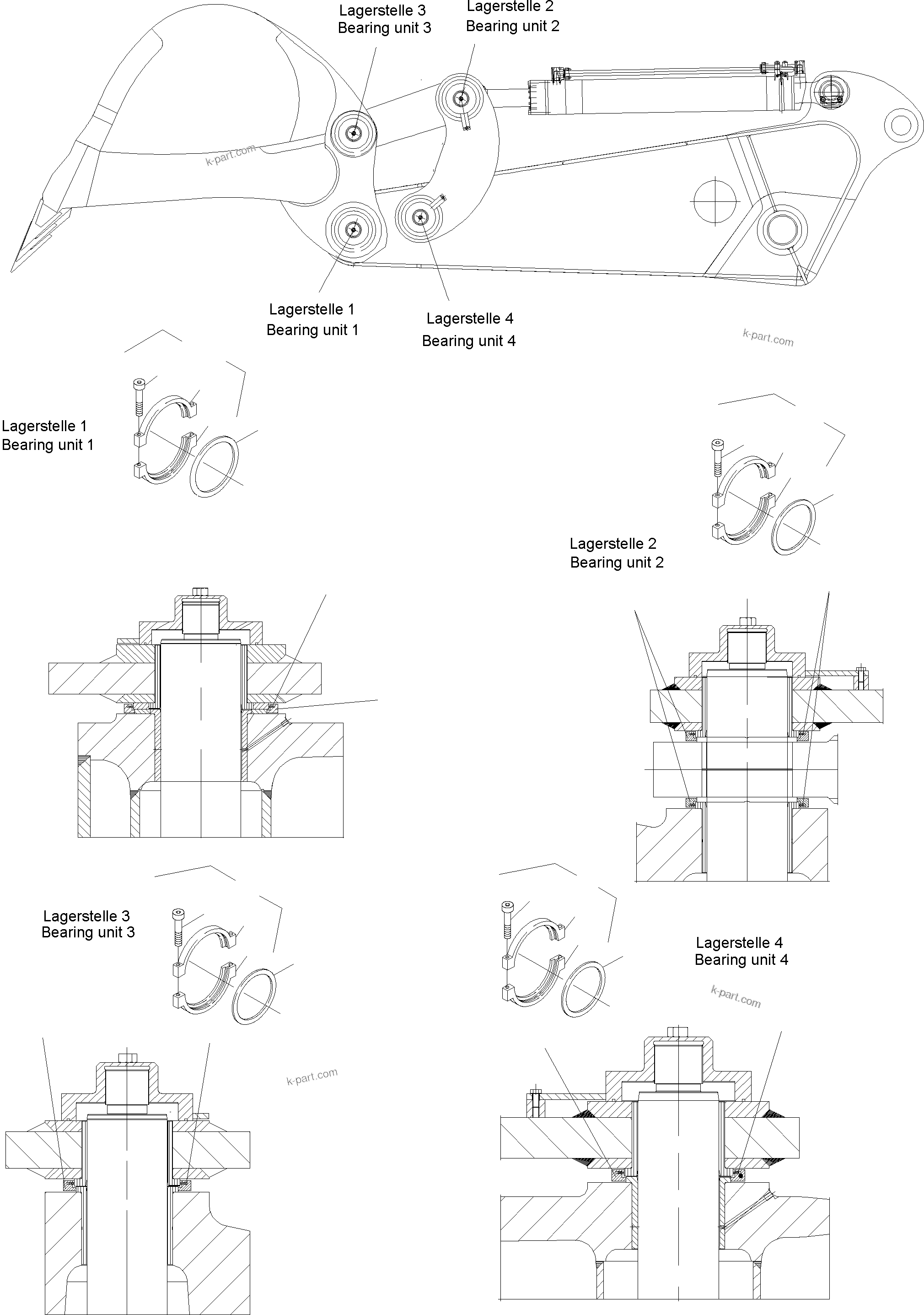 Komatsu parts book diagram for PC3000-1 S/N 06197: PIN SEALING STEERING AND ROD