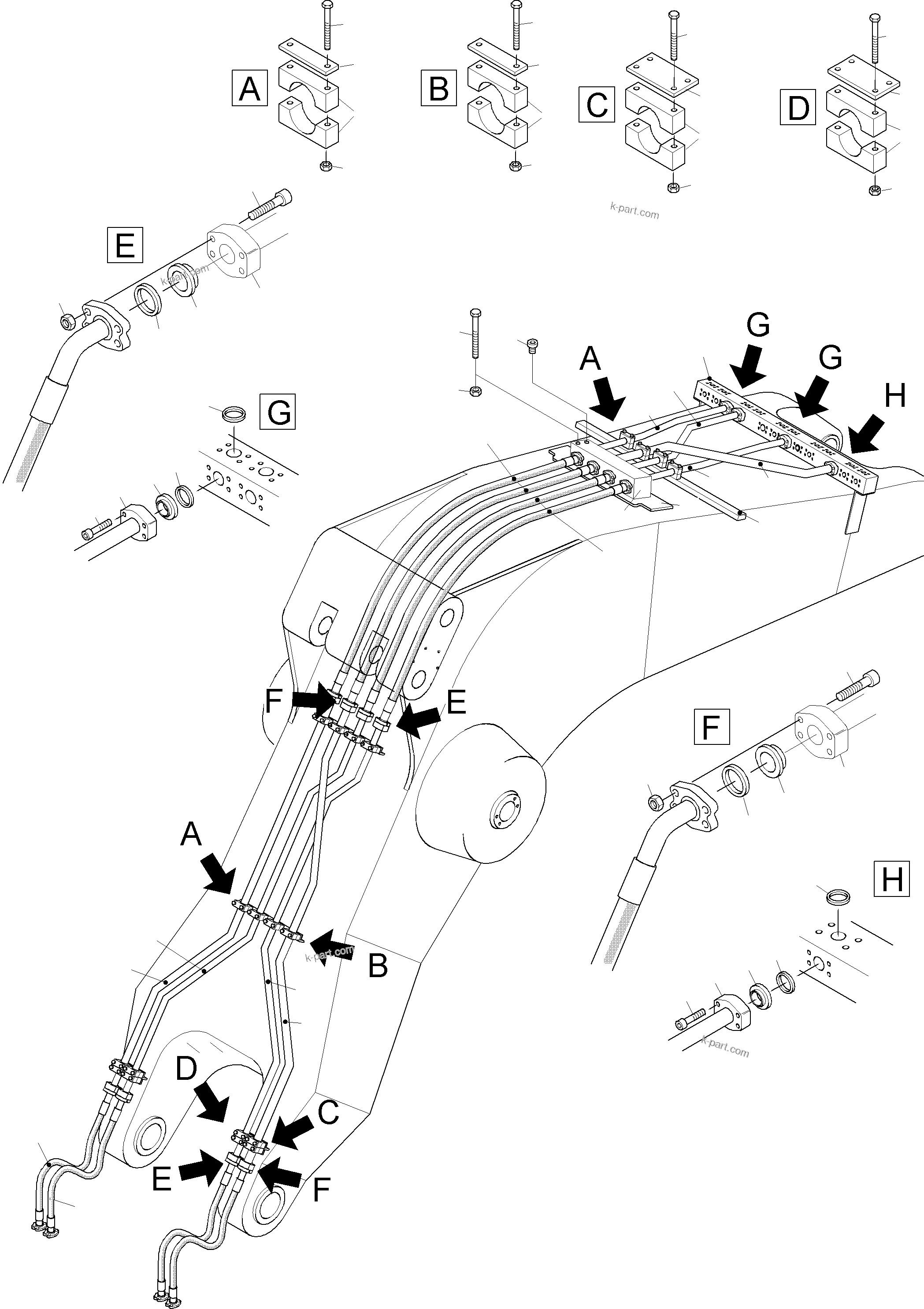 Komatsu parts book diagram for PC3000-1 S/N 06197: BACKHOE BOOM 8.6M