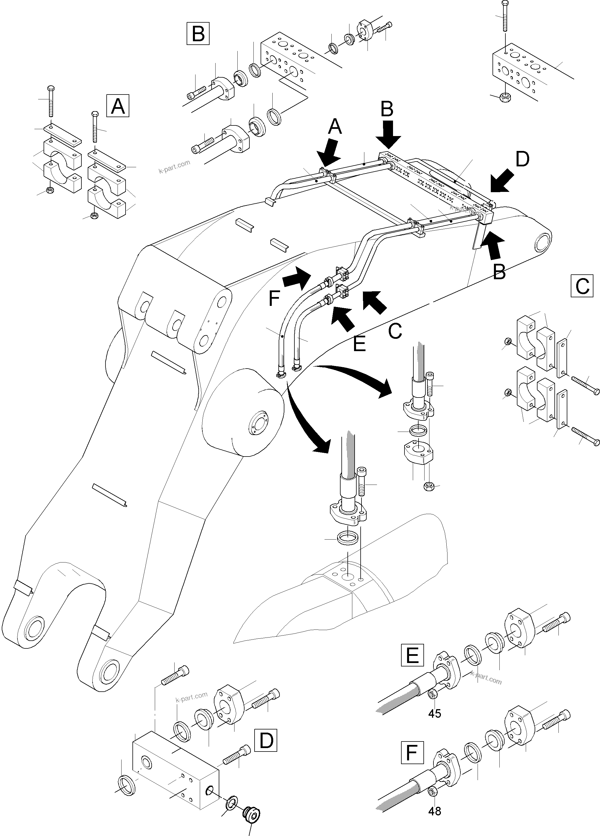 Komatsu parts book diagram for PC3000-1 S/N 06197: BACKHOE BOOM 8.6M