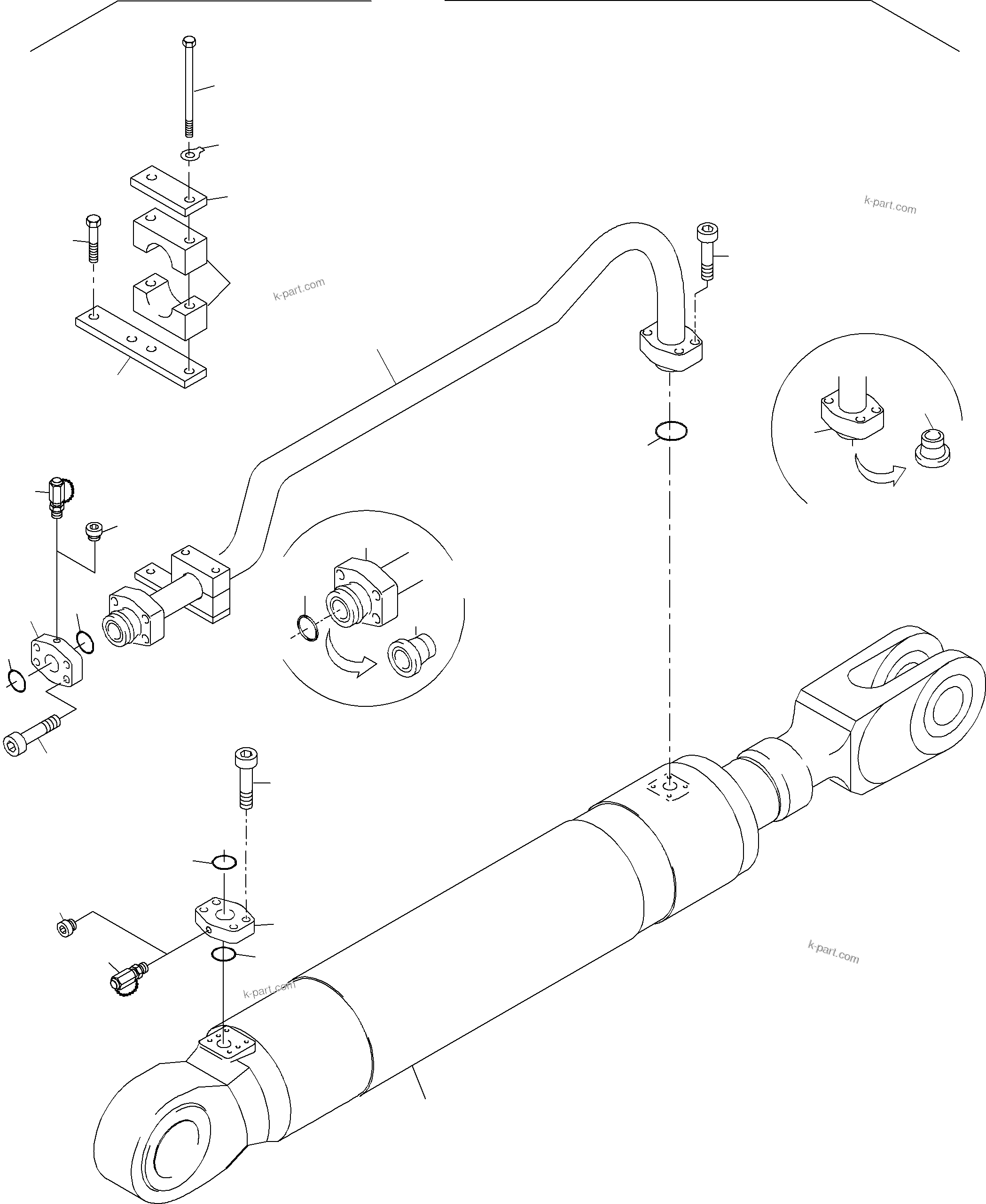 Komatsu parts book diagram for PC3000-1 S/N 06197: STICK CYLINDER WITH PIPES