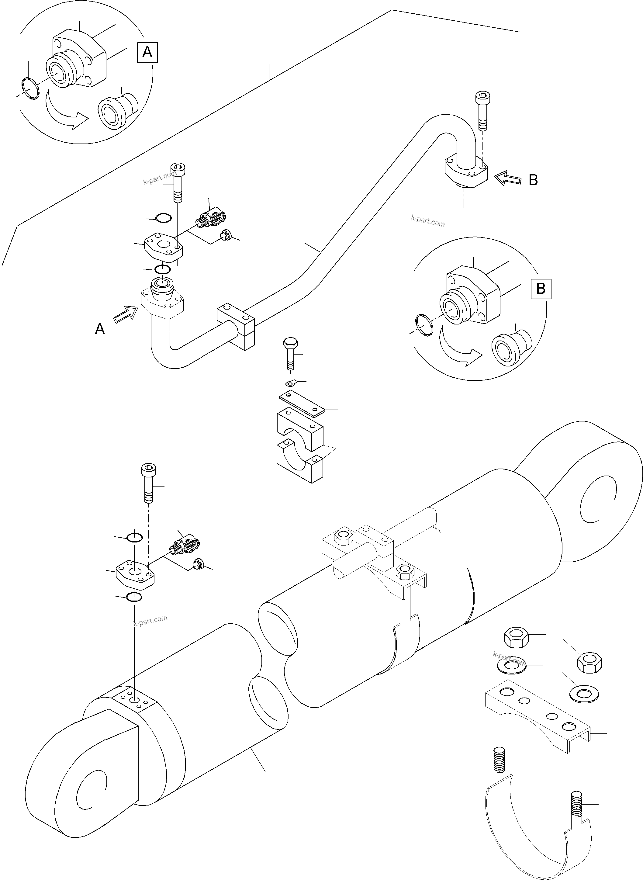 Komatsu parts book diagram for PC3000-1 S/N 06197: PIPING - BOOM CYLINDER