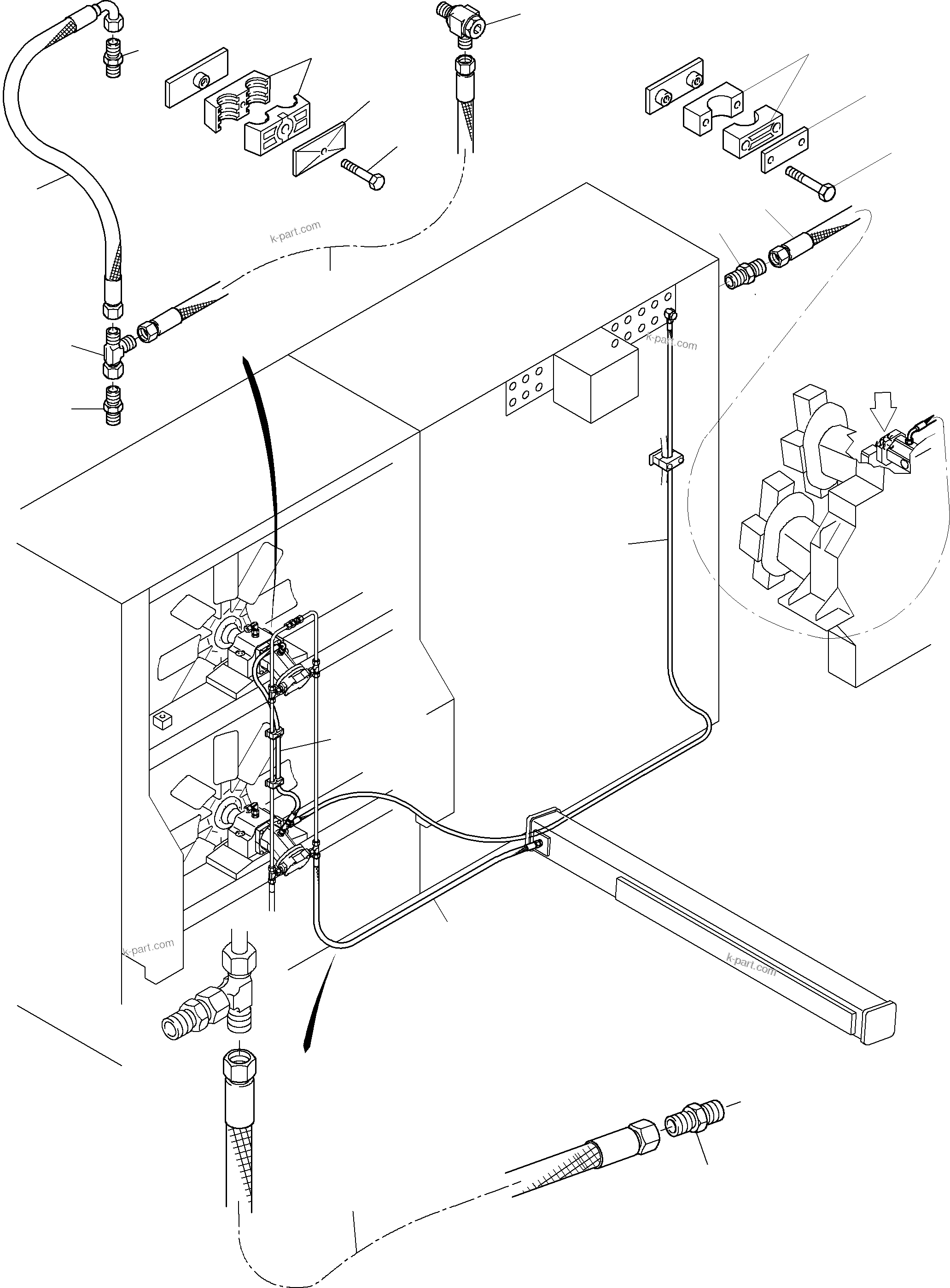 Komatsu parts book diagram for PC3000-1 S/N 06206: RETURN LINES - FAN MOTORS, FAN PUMP