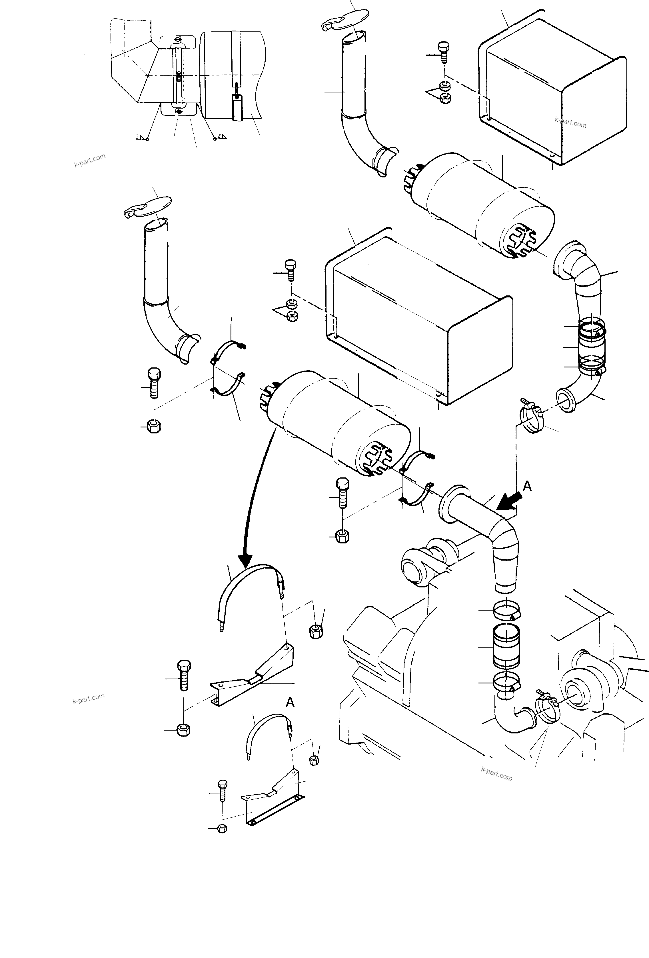 Komatsu parts book diagram for PC3000-1 S/N 06206: EXHAUST SYSTEM