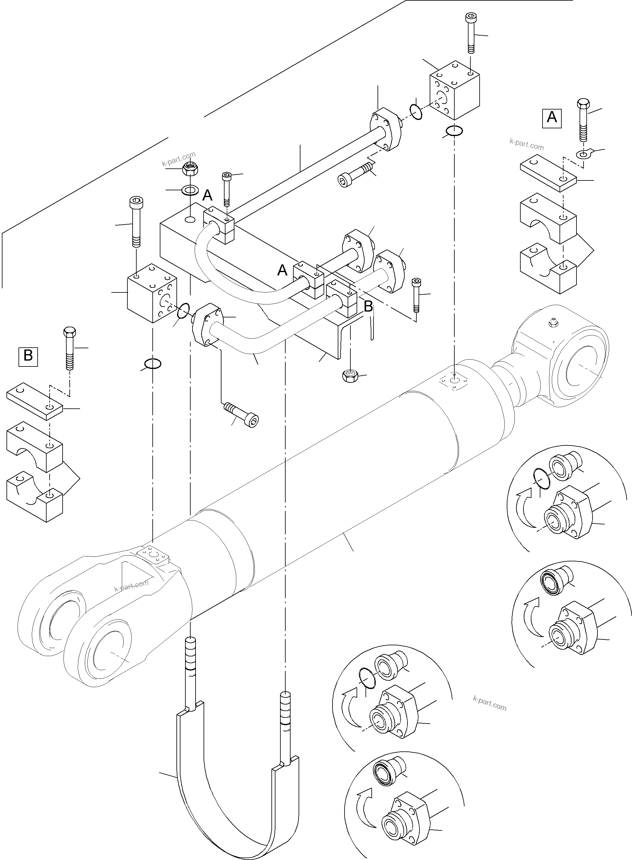 Komatsu parts book diagram for PC3000-1 S/N 06206: PIPING - BACKHOE CYLINDER R.H. / L.H.