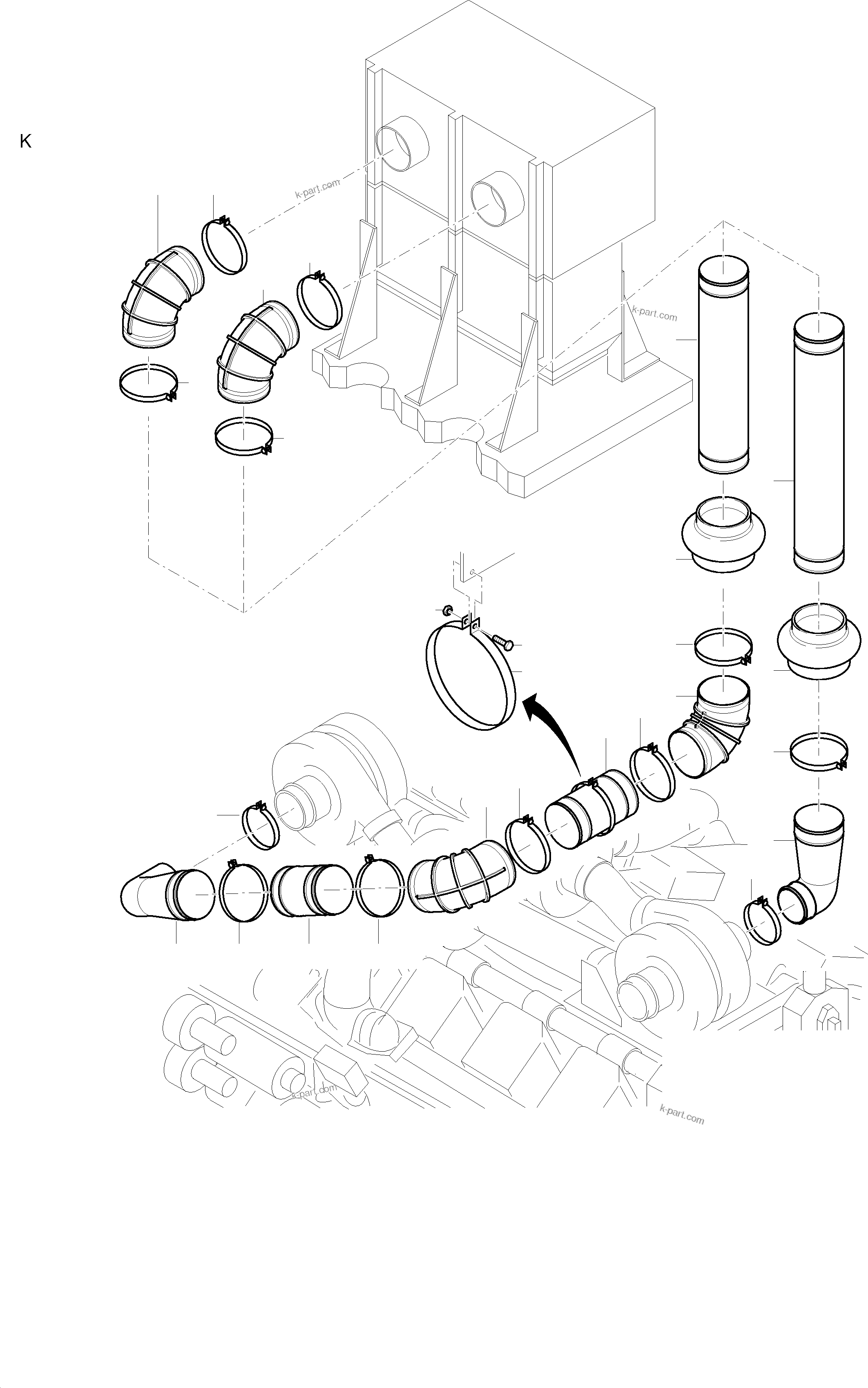 Komatsu parts book diagram for PC3000-1 S/N 06209: AIR INTAKE LINES