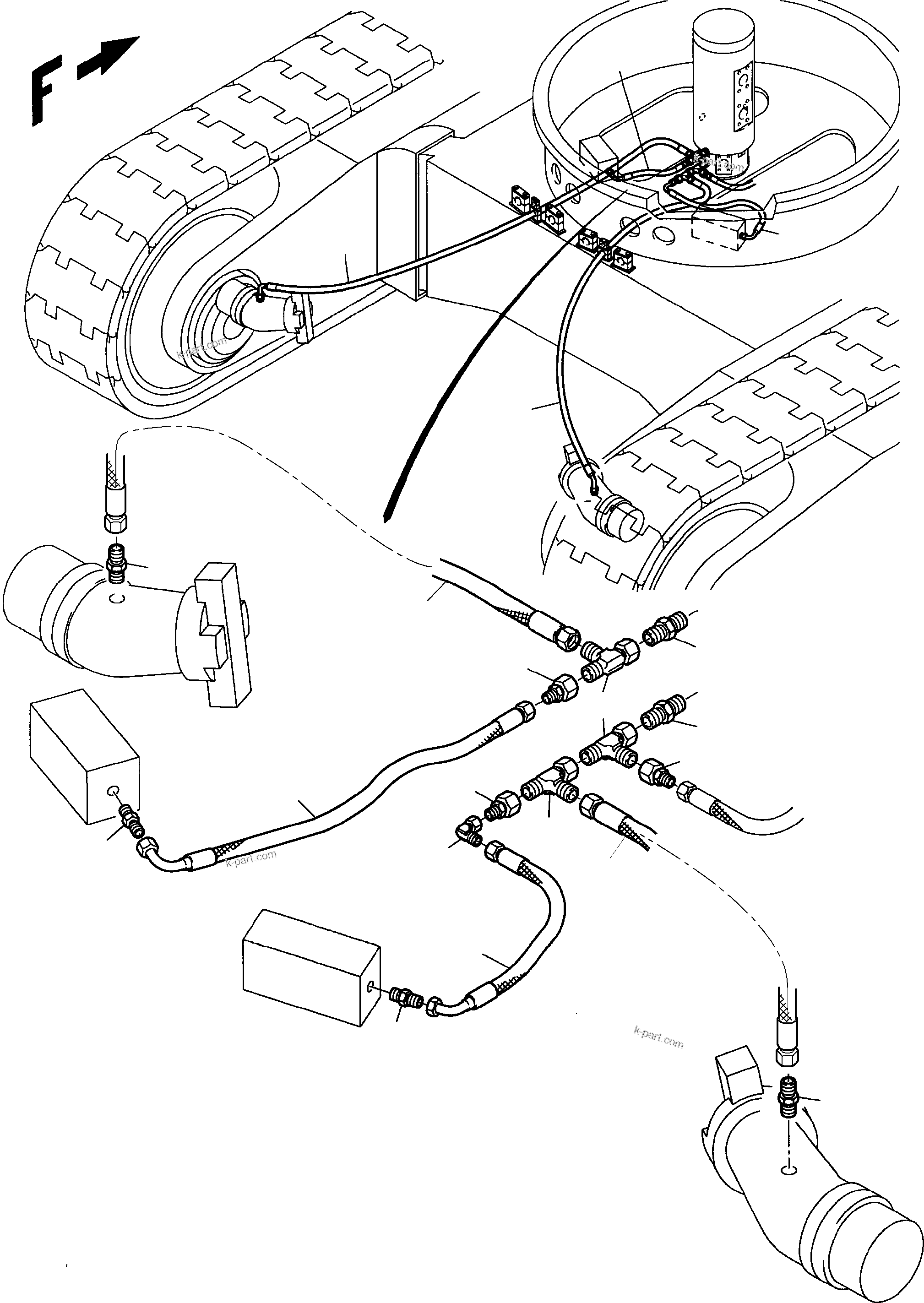 Komatsu parts book diagram for PC3000-1 S/N 06209: DRIVE MOTOR, BRAKE VALVE - LEAKAGE LINES