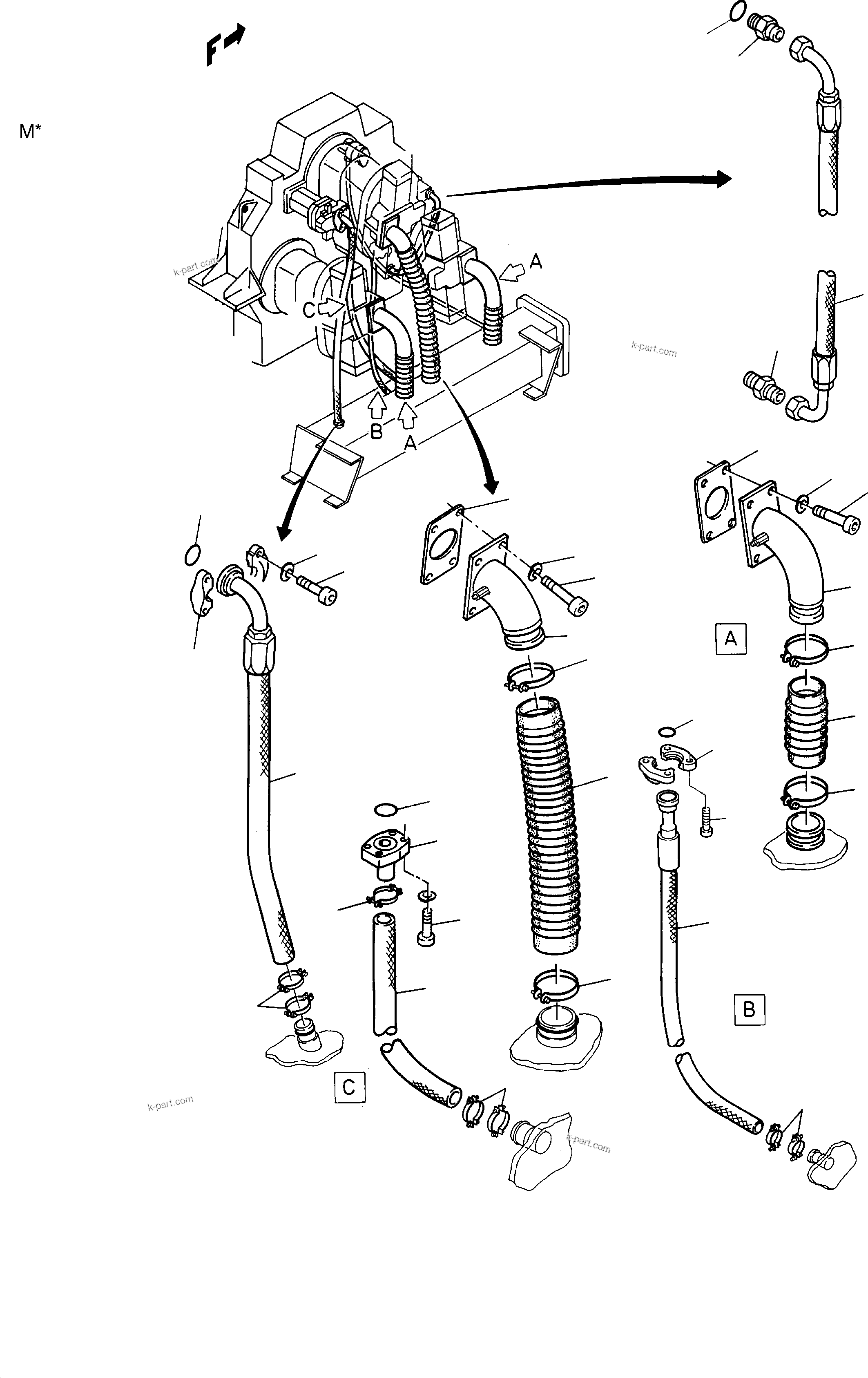 Komatsu parts book diagram for PC3000-1 S/N 06209: SUCTION LINES