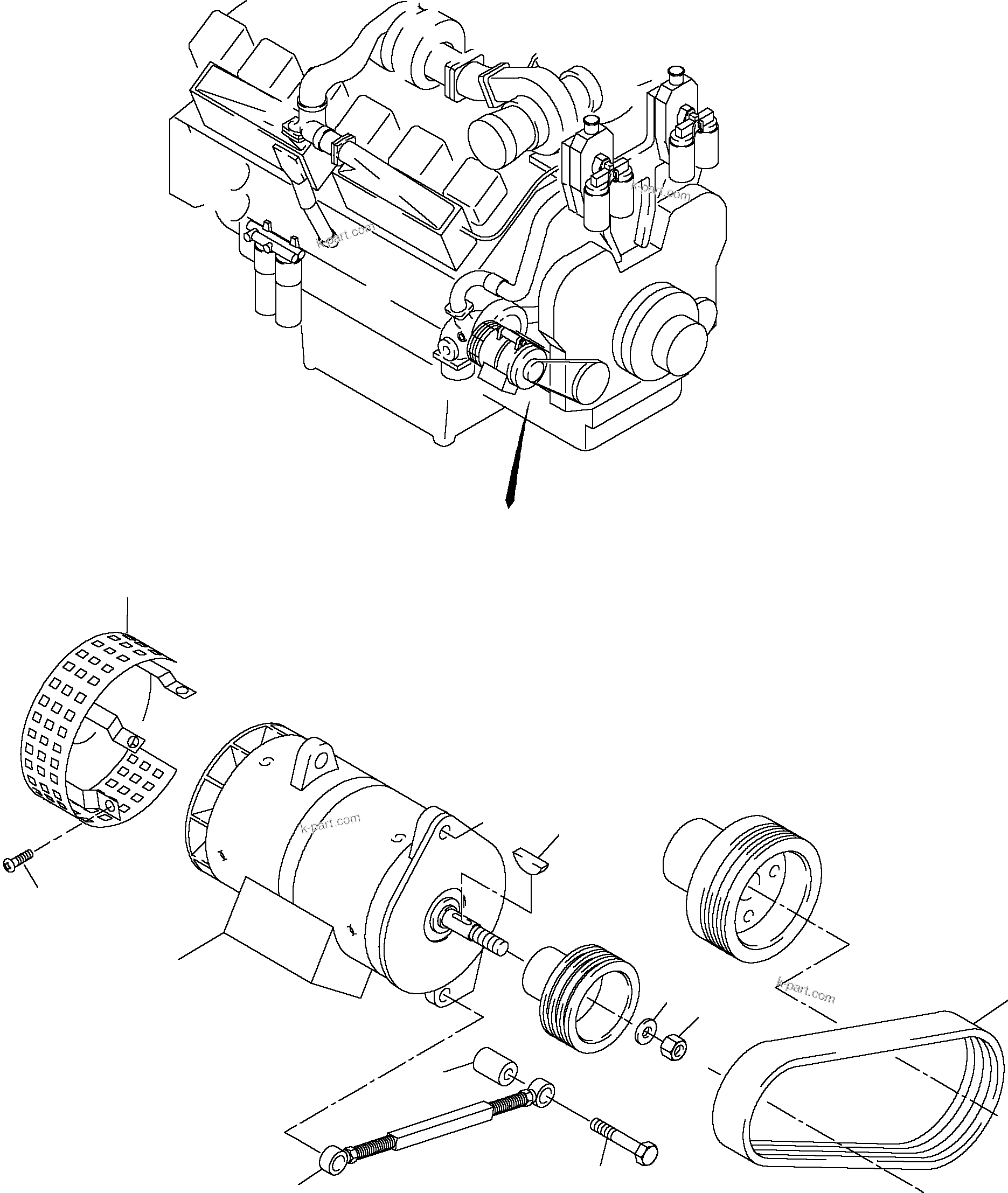 Komatsu parts book diagram for PC3000-1 S/N 06209: ALTERNATOR - MOUNTING