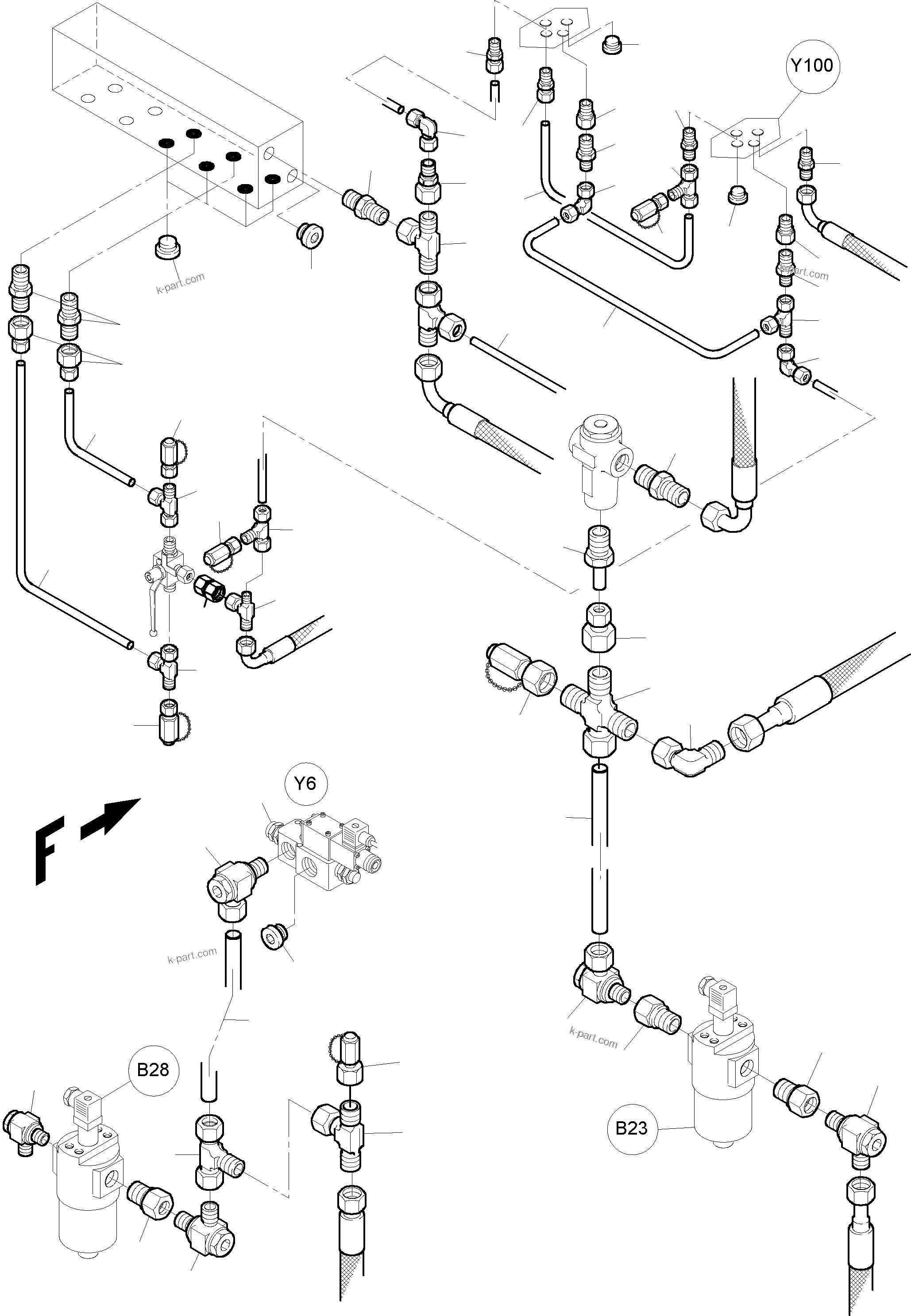 Komatsu parts book diagram for PC3000-1 S/N 06209: CONTROL- AND FILTER PLATE PIPES