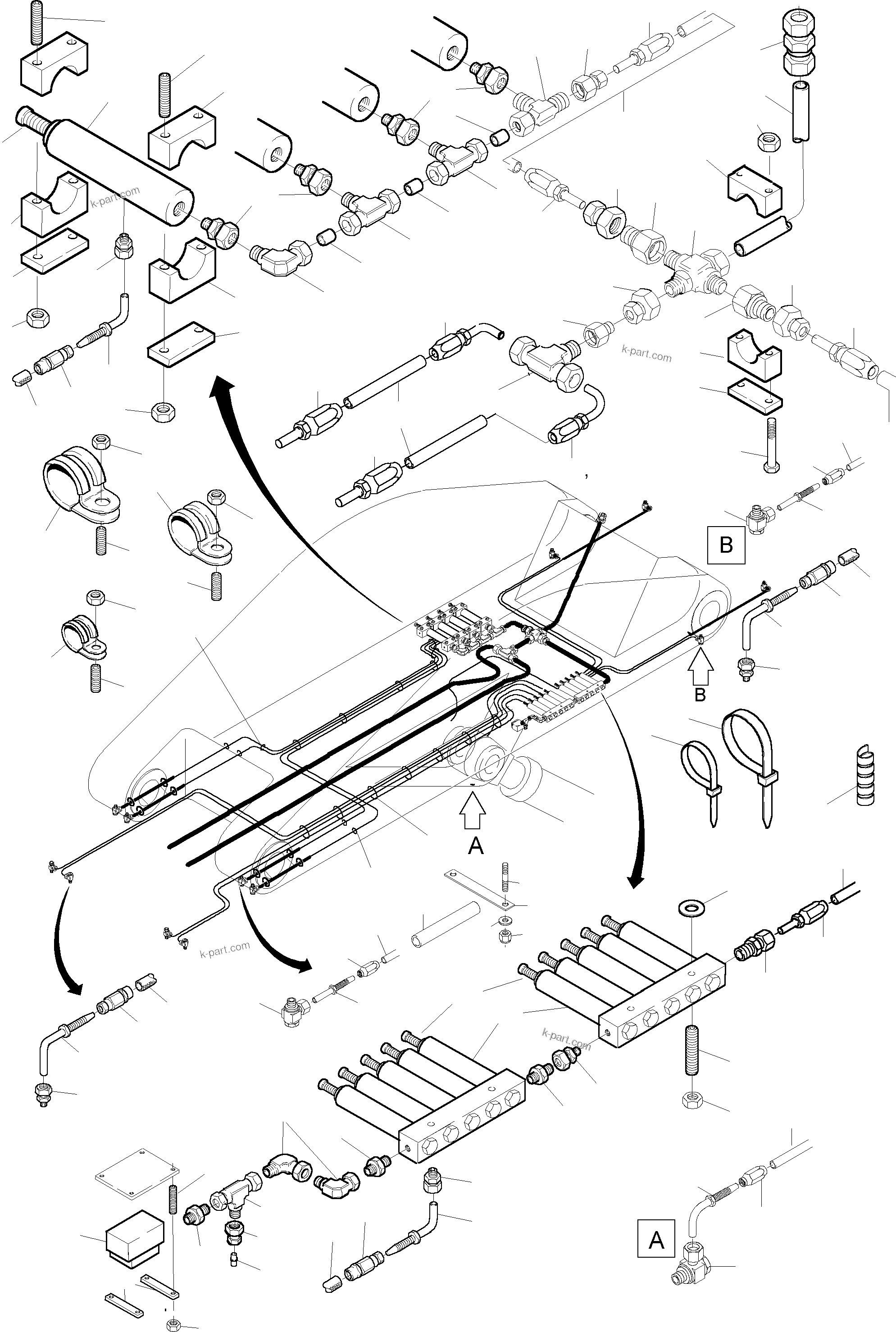 Komatsu parts book diagram for PC3000-1 S/N 06209: STICK 4.30 M - CENTRAL LUBRICATION