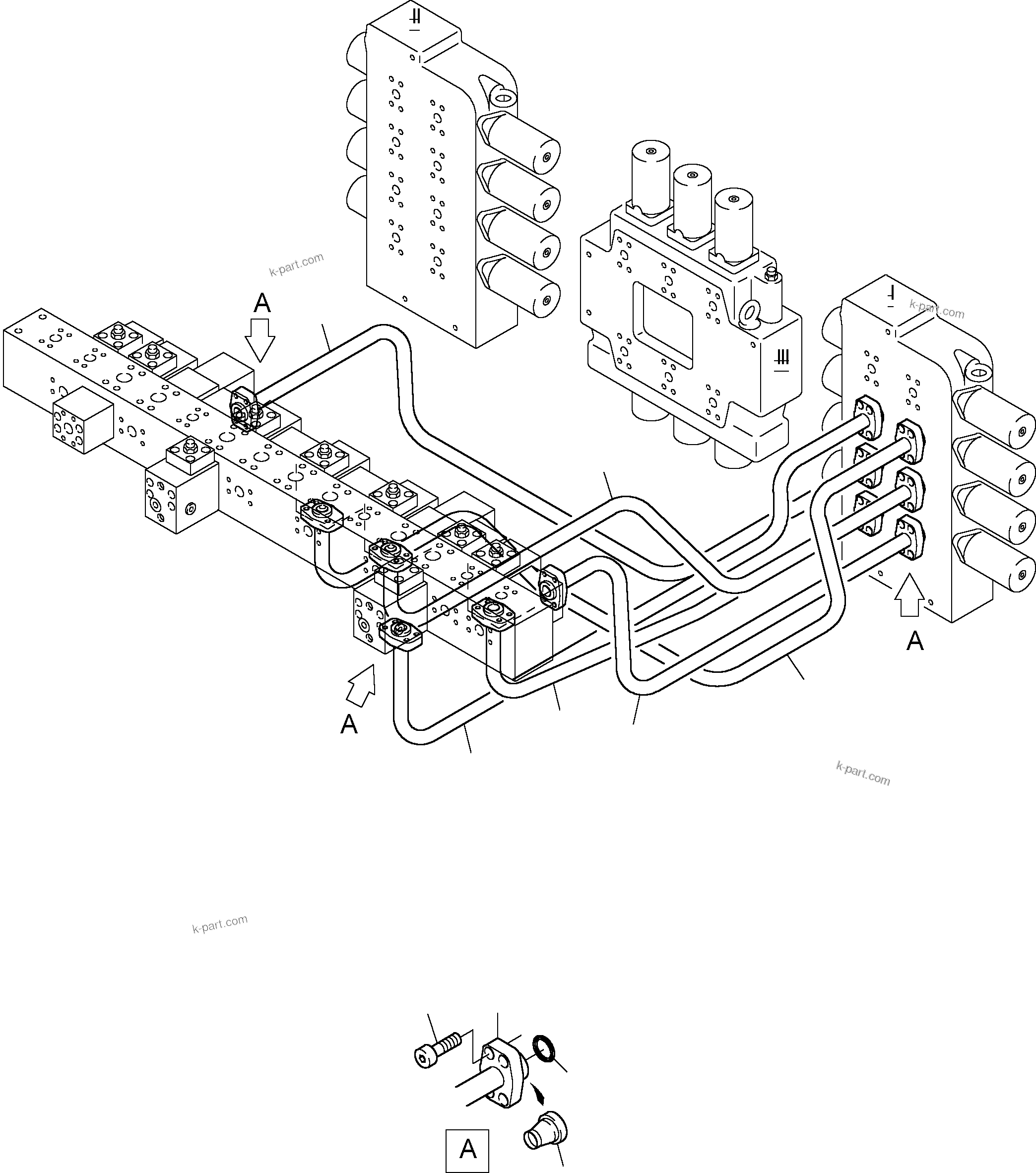 Komatsu parts book diagram for PC3000-1 S/N 06209: PRESSURE LINES - CONTROL BLOCKS - MANIFOLD