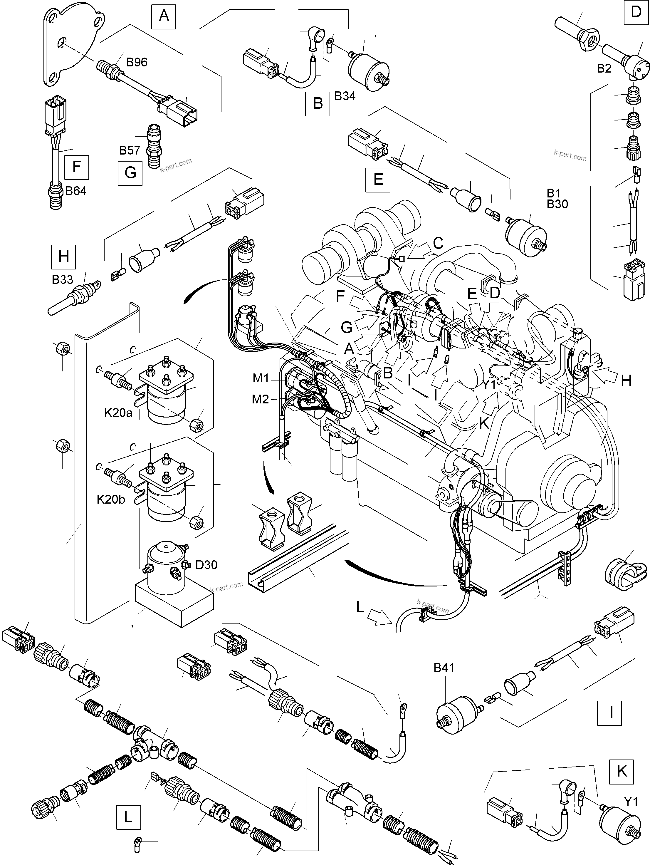 Komatsu parts book diagram for PC3000-1 S/N 06209: CABLES - ENGINE AND TRANSMITTER