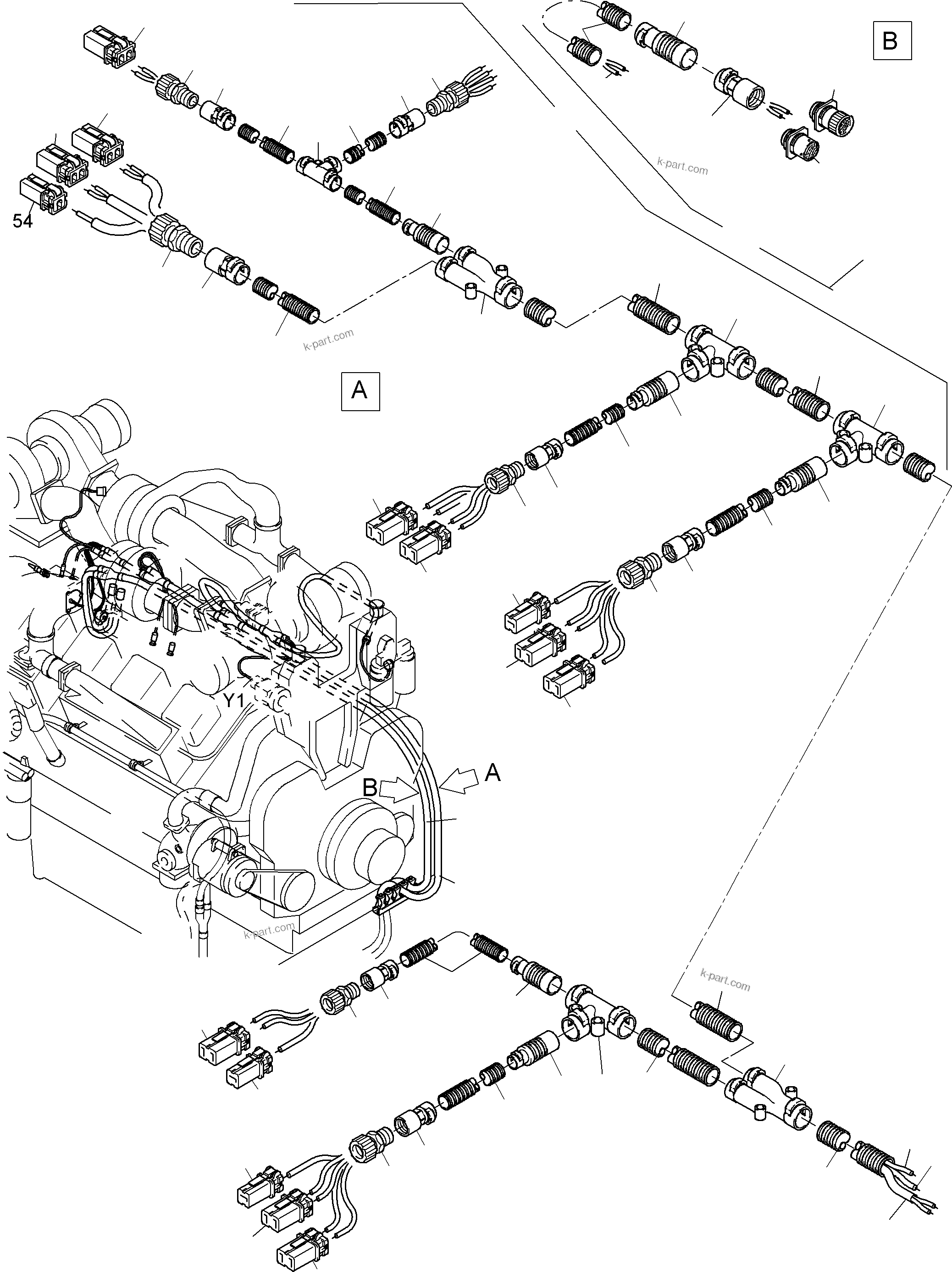 Komatsu parts book diagram for PC3000-1 S/N 06209: CABLES - ENGINE AND TRANSMITTER